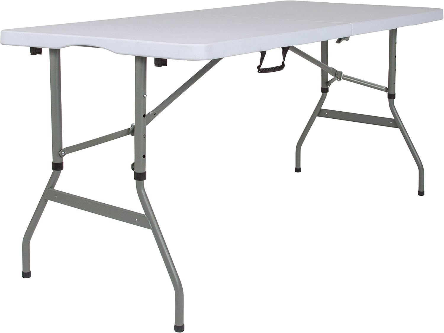 BizChair 5-Foot Height Adjustable Bi-Fold Granite White Plastic Banquet and Event Folding Table with Carrying Handle