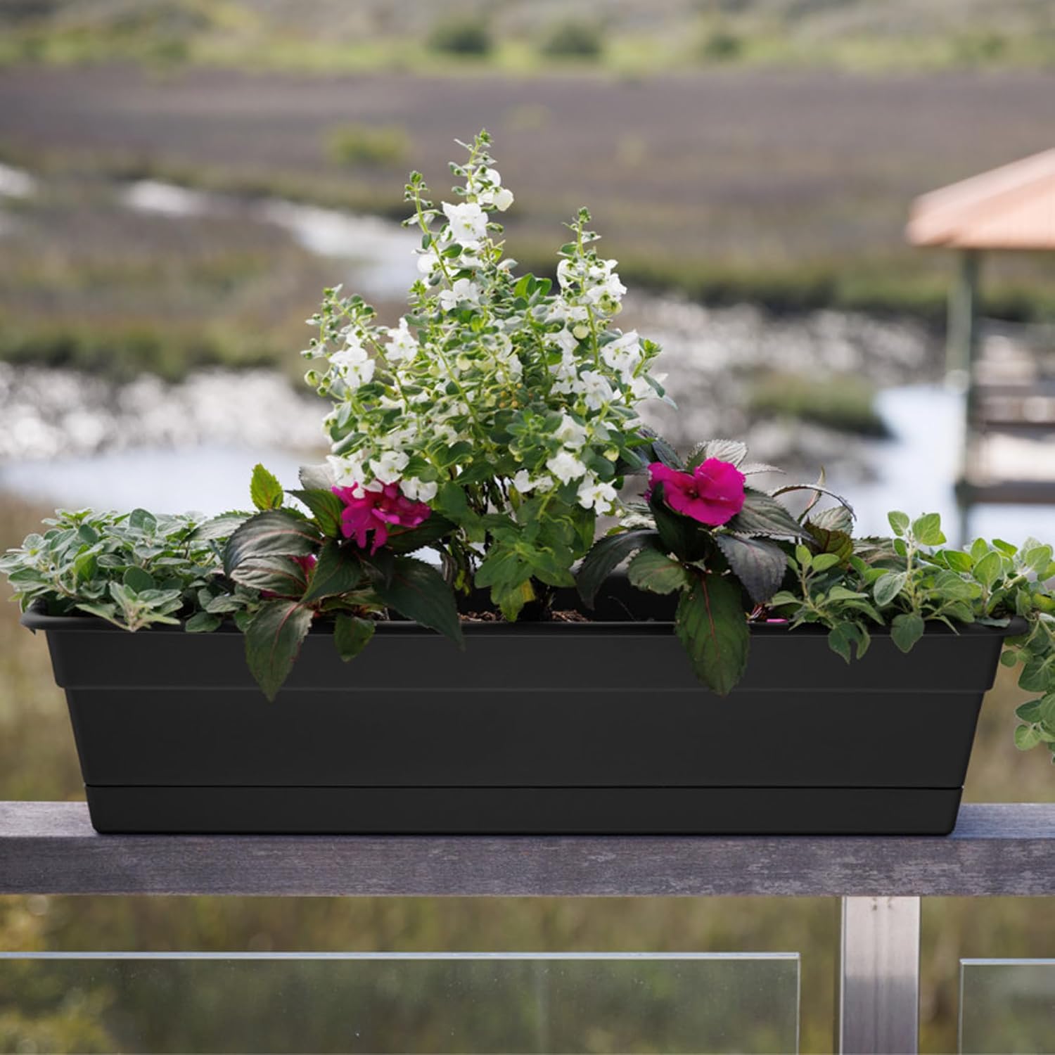 Bloem Dura Cotta Window Box Planter: 24" - Terra Cotta - with Tray, Weatherproof Resin Box, Removable Tray for Indoor & Outdoor Use, Gardening, 3 Gallon Capacity