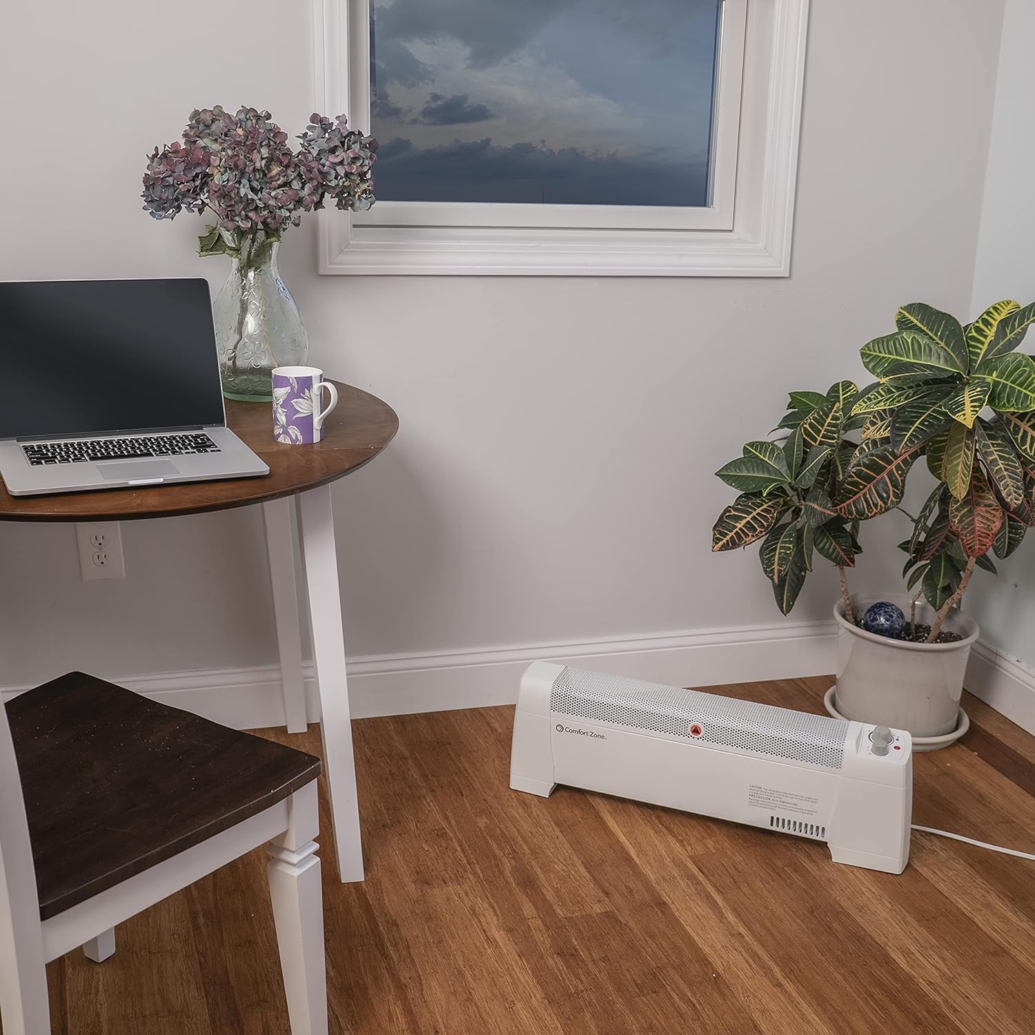 Comfort Zone Electric Baseboard Space Heater with Adjustable Thermostat, Dent-Proof End Panels, Overheat Protection, Tip-Over Switch, & Stay-Cool Body, Ideal for Home, Bedroom, & Office, 1,500W, CZ600