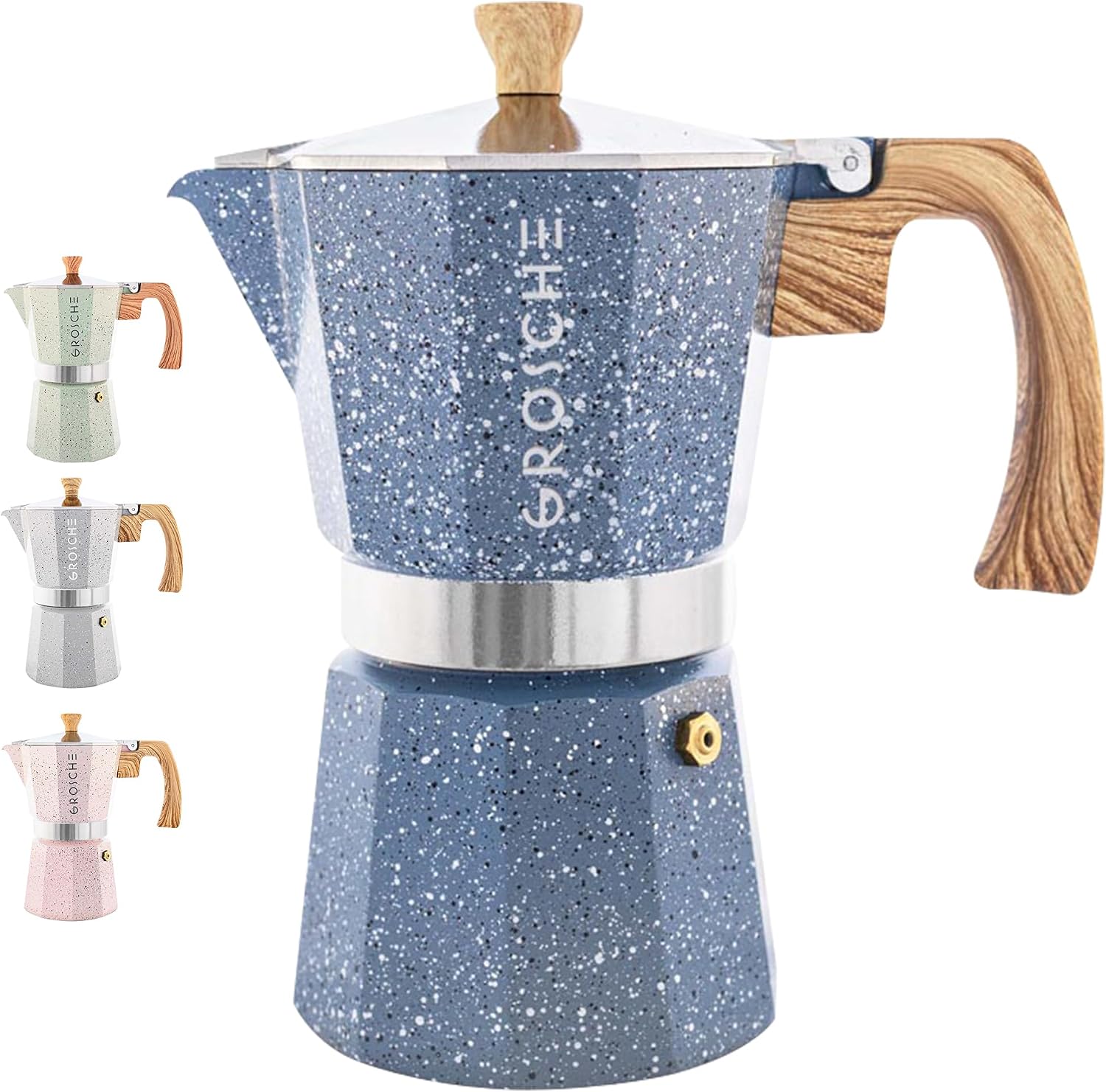 GROSCHE Milano Moka Pot | 9 Espresso Cup - 15.2 oz | Stovetop Espresso Percolator & Coffee Maker – Portable, Ideal for Home and Camping | Cuban Coffee Maker And Italian Moka Pot For Stovetop Espresso; For Gas, Electric, And Propane Stoves With A Soft-Tou…