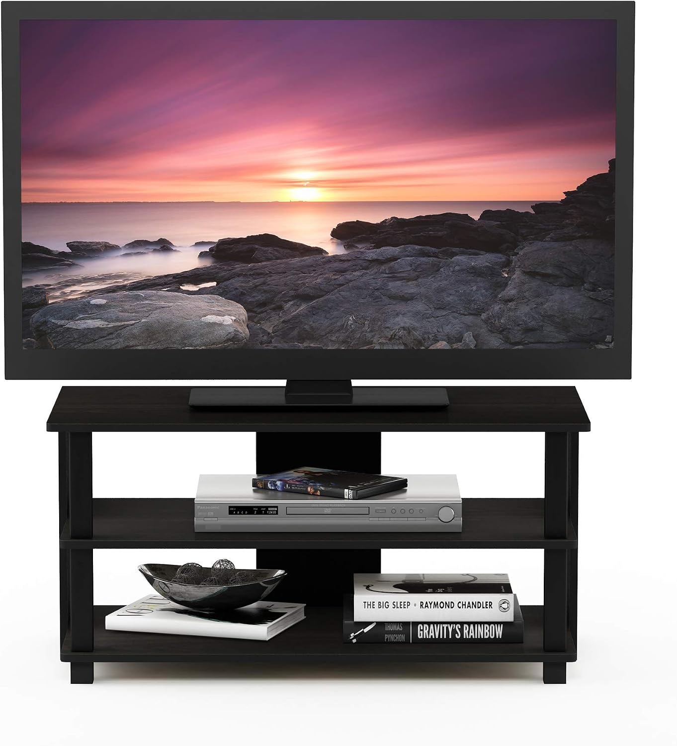 Furinno Beginning TV Stand, 2-Tier Rectangular Entertainment Center with Shelf, TV Console for TV up to 36 Inch, Open Back, for Living Room, Bedroom, French Oak