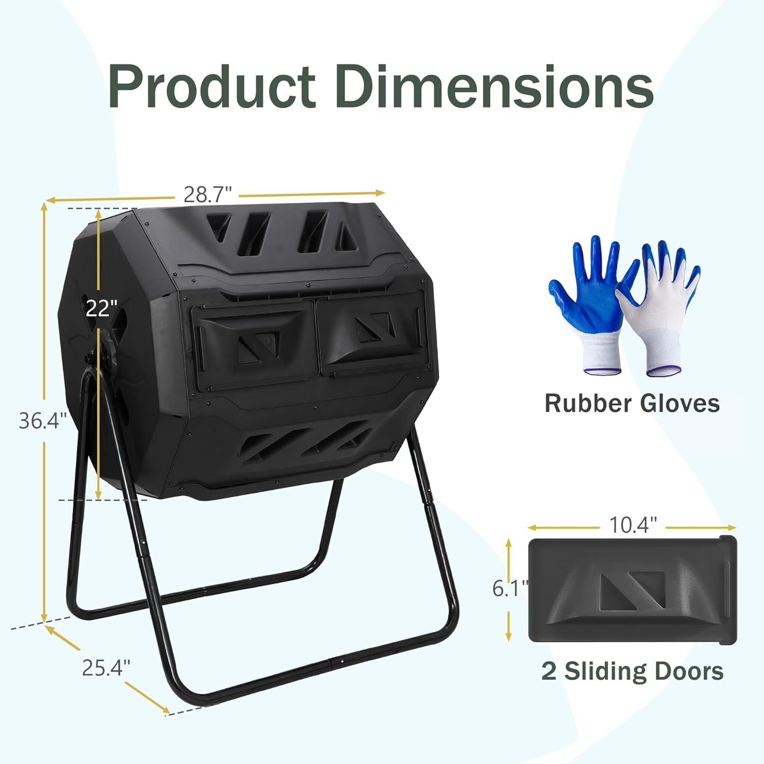 F2C Compost Bin Outdoor 43 Gallon Garden Dual Chamber Composter Bin - Bundled with Pearson's Gardening Gloves, BPA Free, Heavy-Duty Steel Frame