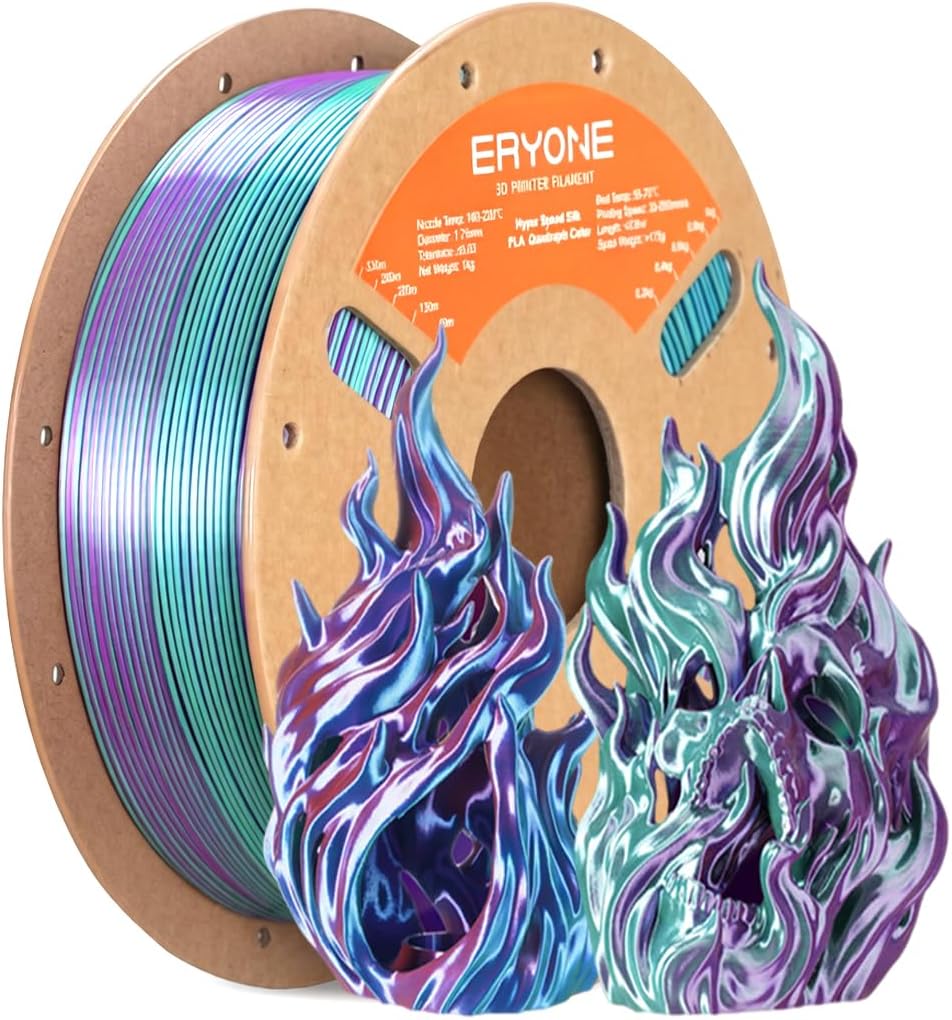 ERYONE Silk Filament PLA+ 1.75mm Upgraded Shiny 3D Printer Filament, Gloss Finish, Fit Most FDM Printer Stable Printing,1kg (2.2LBS)/Spool, Silver