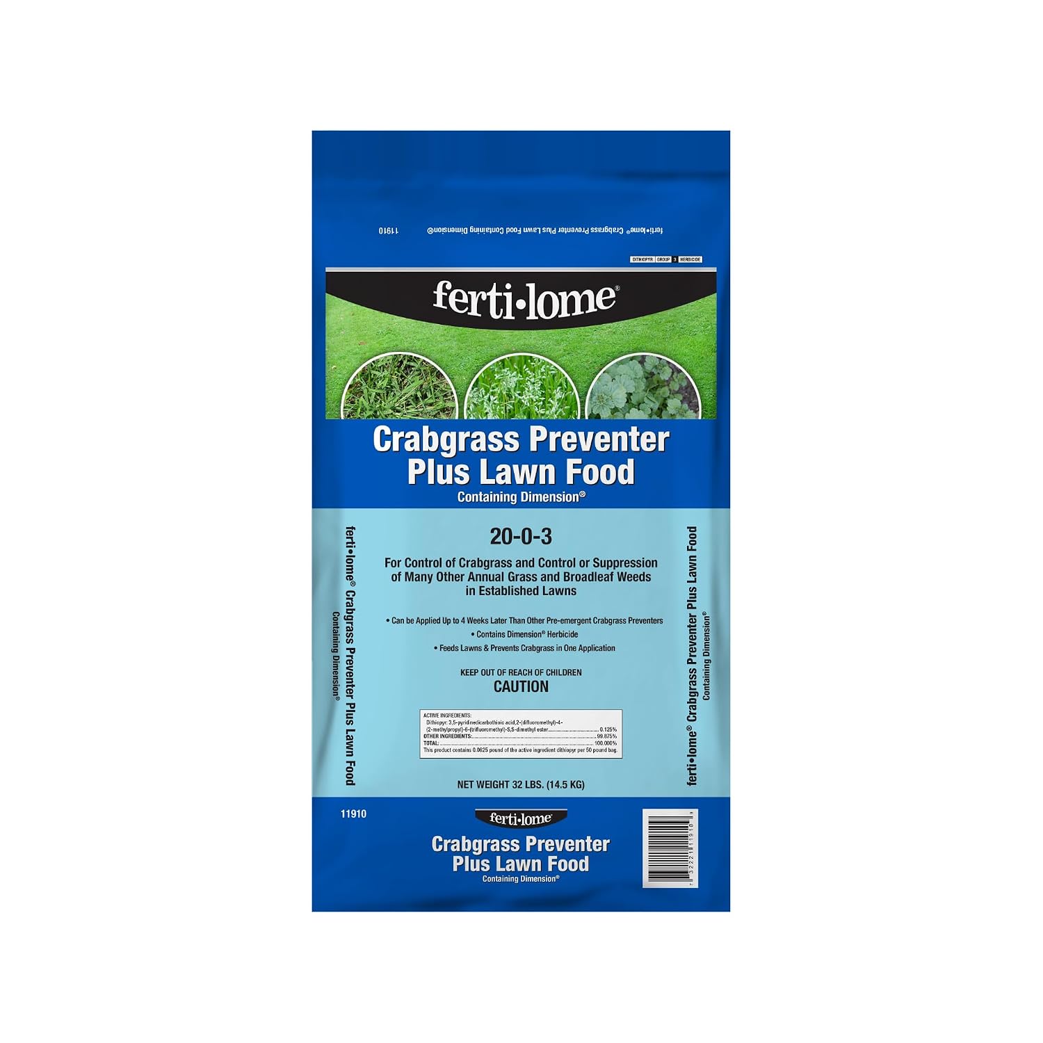 Fertilome (11907) Crabgrass Preventer + Lawn Food 20-0-3, 16 lbs | Dithiopyr + 20-0-3 NPK granules - Pre-emergent crabgrass + broadleaf control - Spring lawn care users