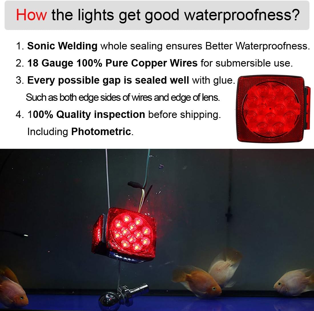CZC AUTO 12V Submersible LED Trailer Tail Lights Left&Right Reverse Lights | Stop Tail Turn Signal Lights for Under 80 Inch Boat Utility Trailer