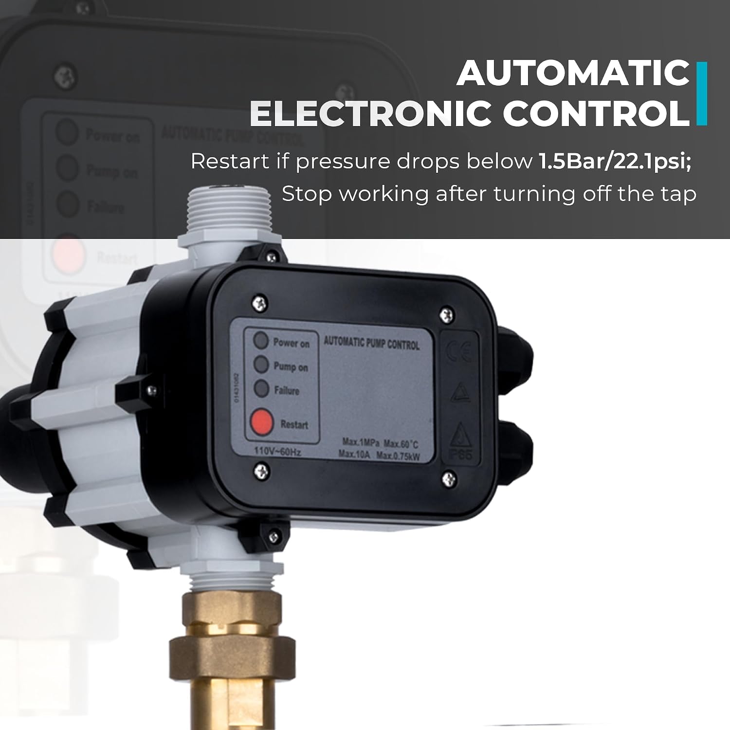 LEO 1.5 HP Water Pressure Booster Pump for Home with Smart Controller Automatic, 1200 GPH Self-Priming Shallow Well Jet Pump 110V