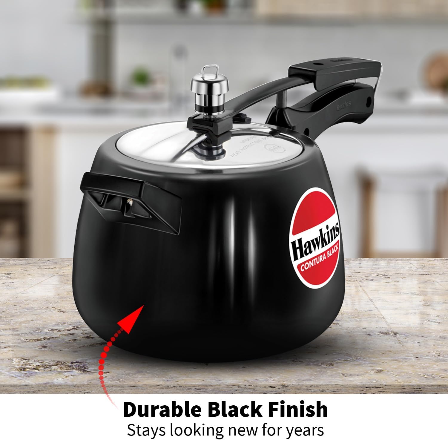 Hawkins 3.5 Litre Contura Black Pressure Cooker, Hard Anodised Inner Lid Cooker, Handi Cooker, Black (CB35)