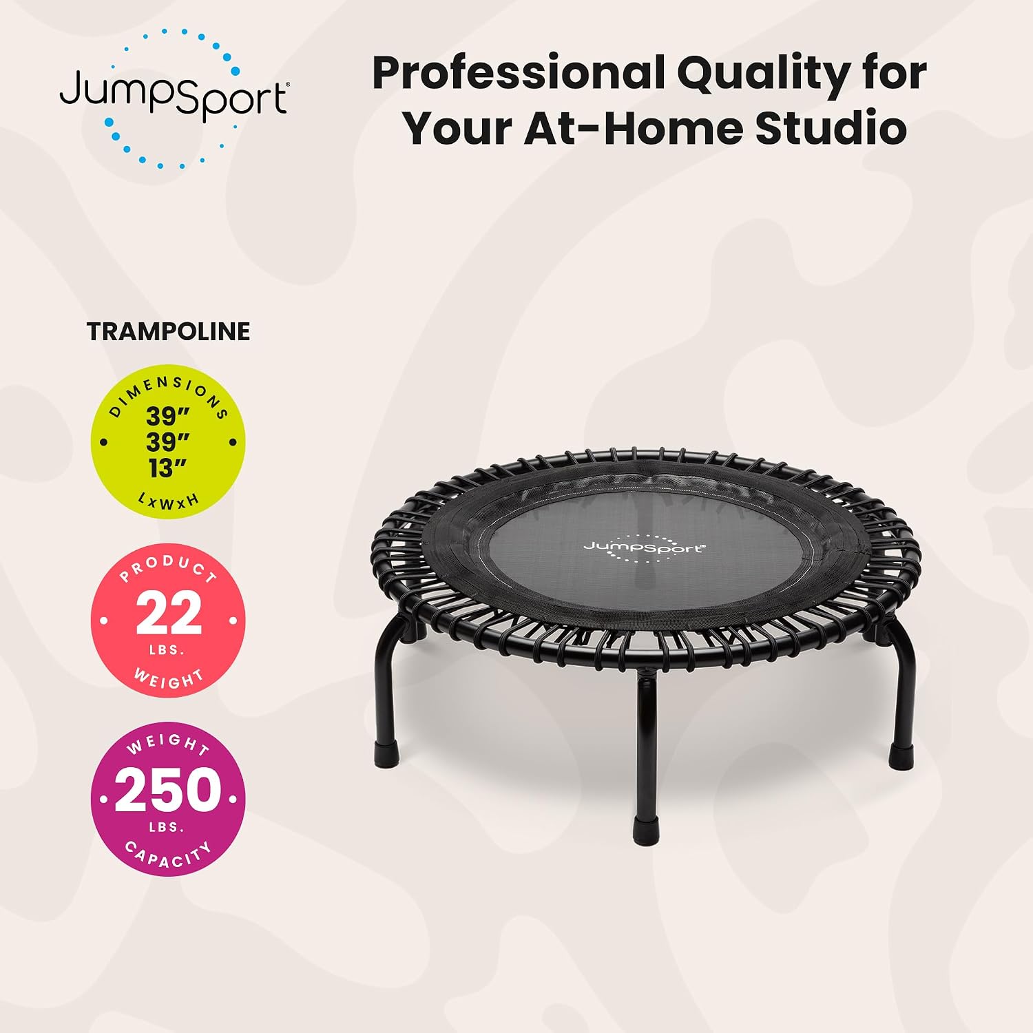 JumpSport Workout Rebounder for Adults, Mini Fitness Trampoline