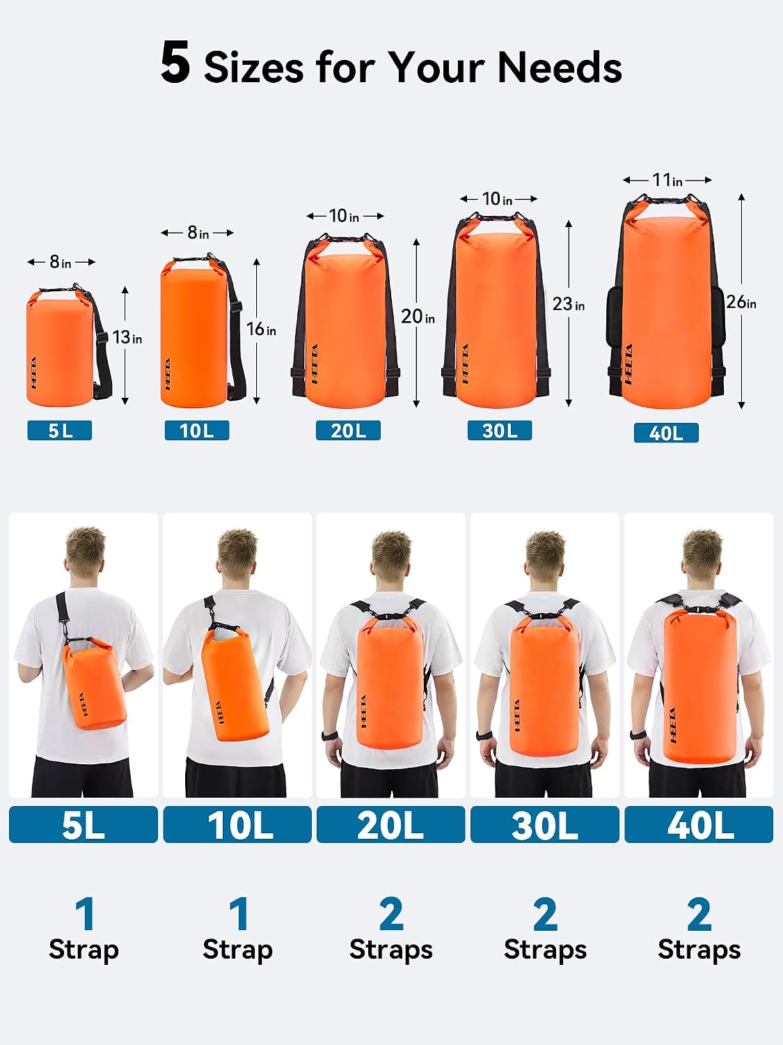 HEETA Waterproof Dry Bag Backpack with Emergency Whistle 5L/10L/20L/30L/40L