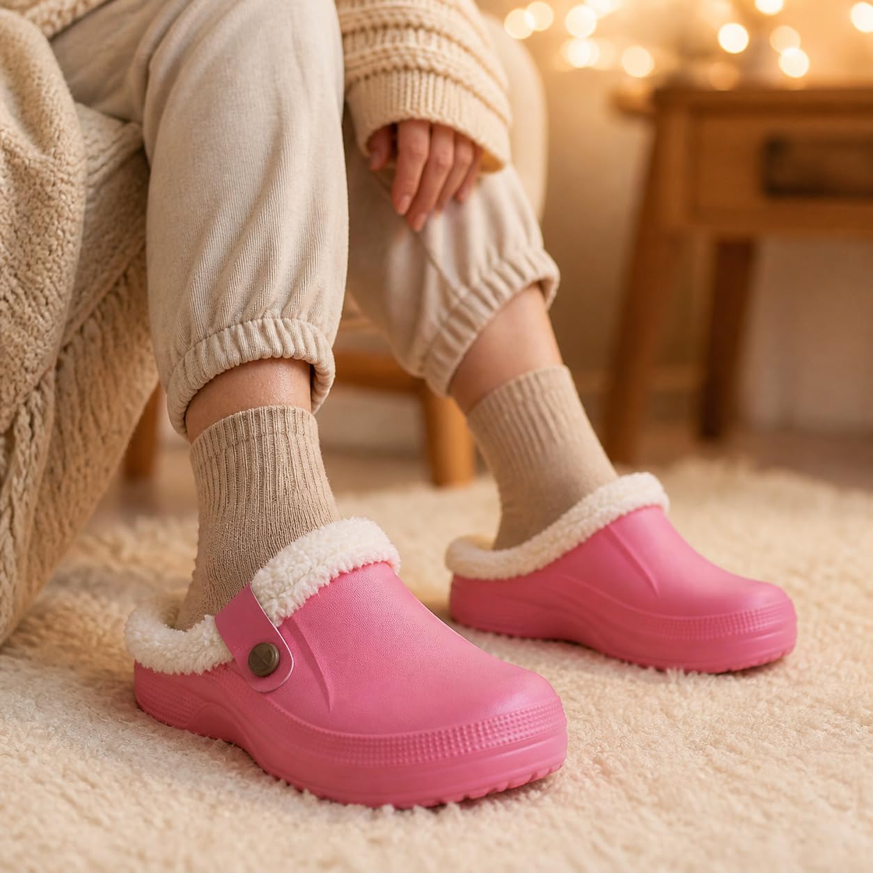 Beslip Fur Lined Clogs for Women & Men Fuzzy Slippers with Memory Foam