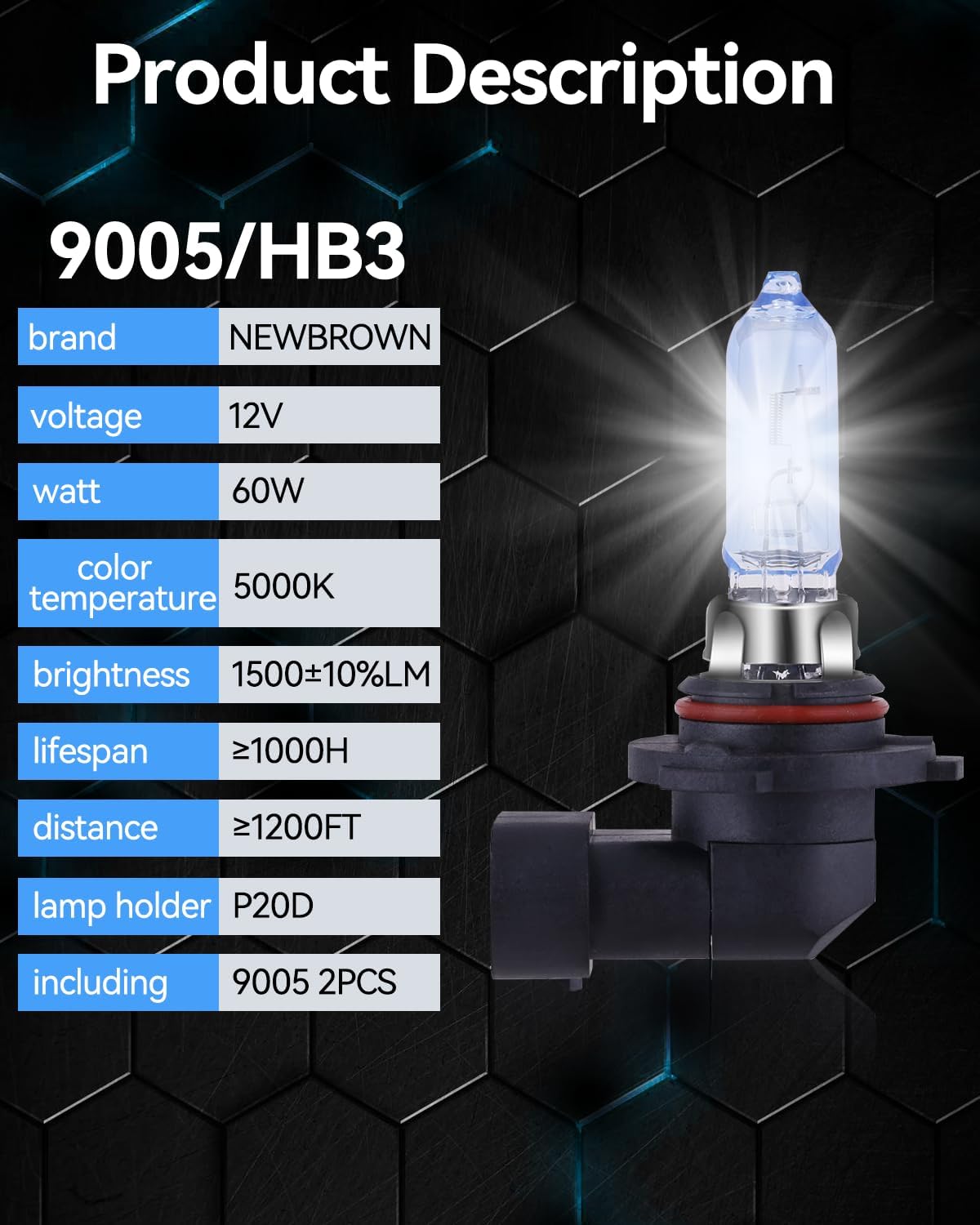 NEWBROWN H11 Headlight Bulb Halogen 5000K Super White Light Long Life Replacement PGJ19-2 12V/55W (H11, 2 Pack)