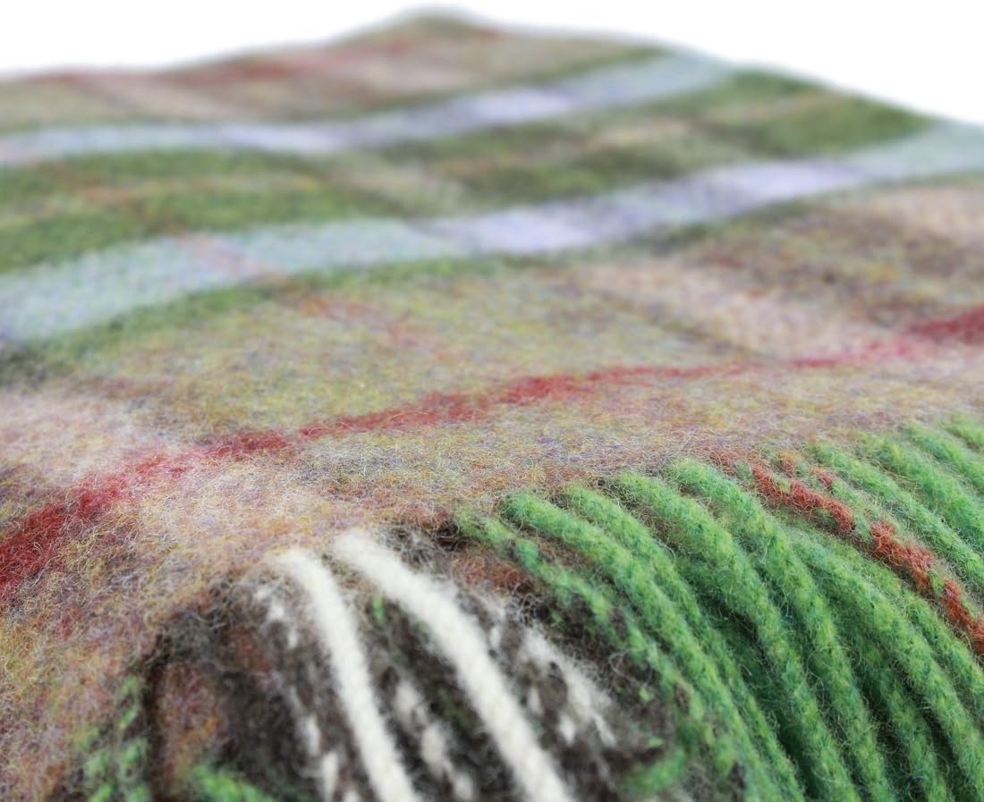 Biddy Murphy Irish Wool Blanket 54" x 72" Fringed 100% Wool Throw Blanket Green Plaid Made in Ireland