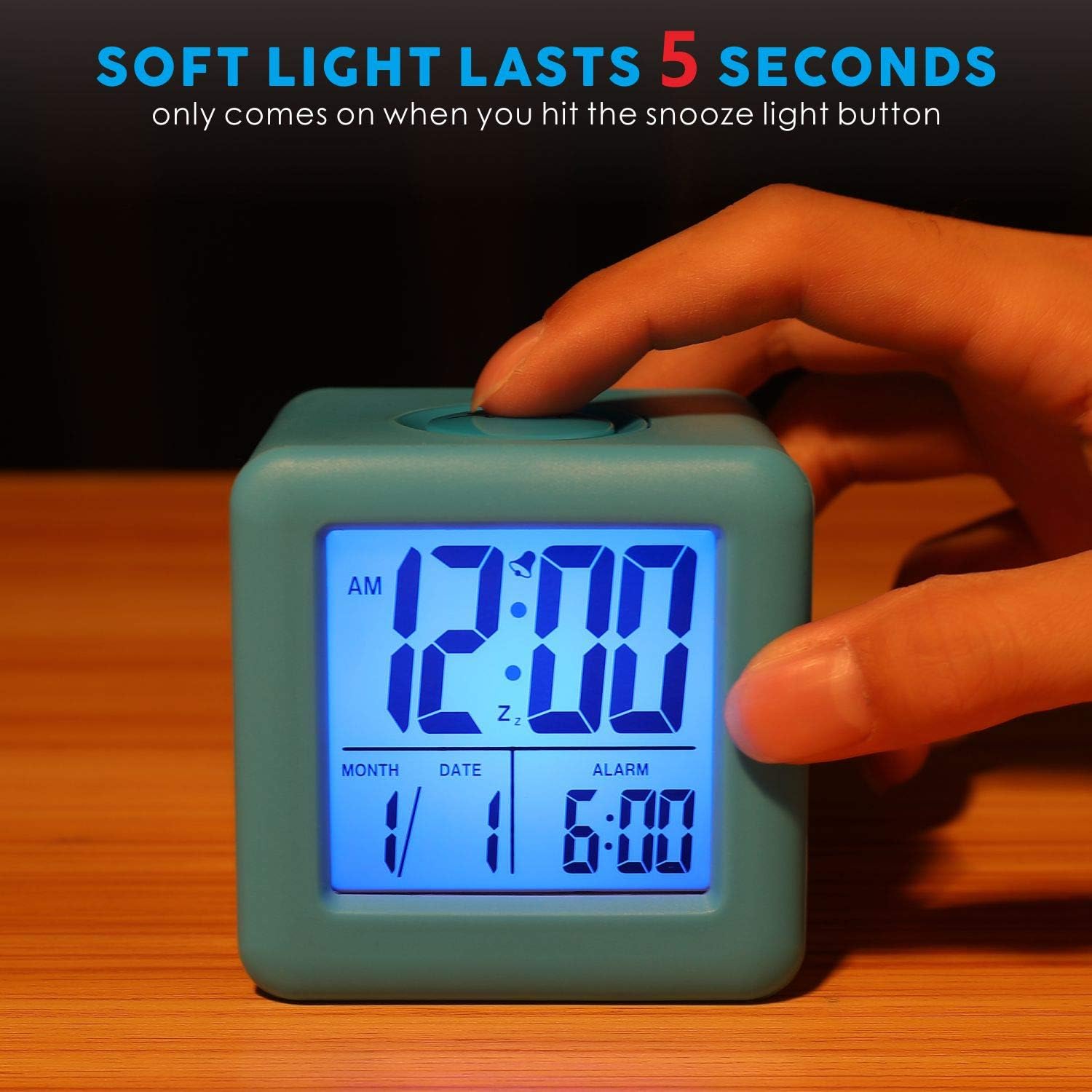 Plumeet Digital Alarm Clock Kids Clock with Snooze and White Nightlight - Easy Setting Travel Alarm Clocks Display Time, Date