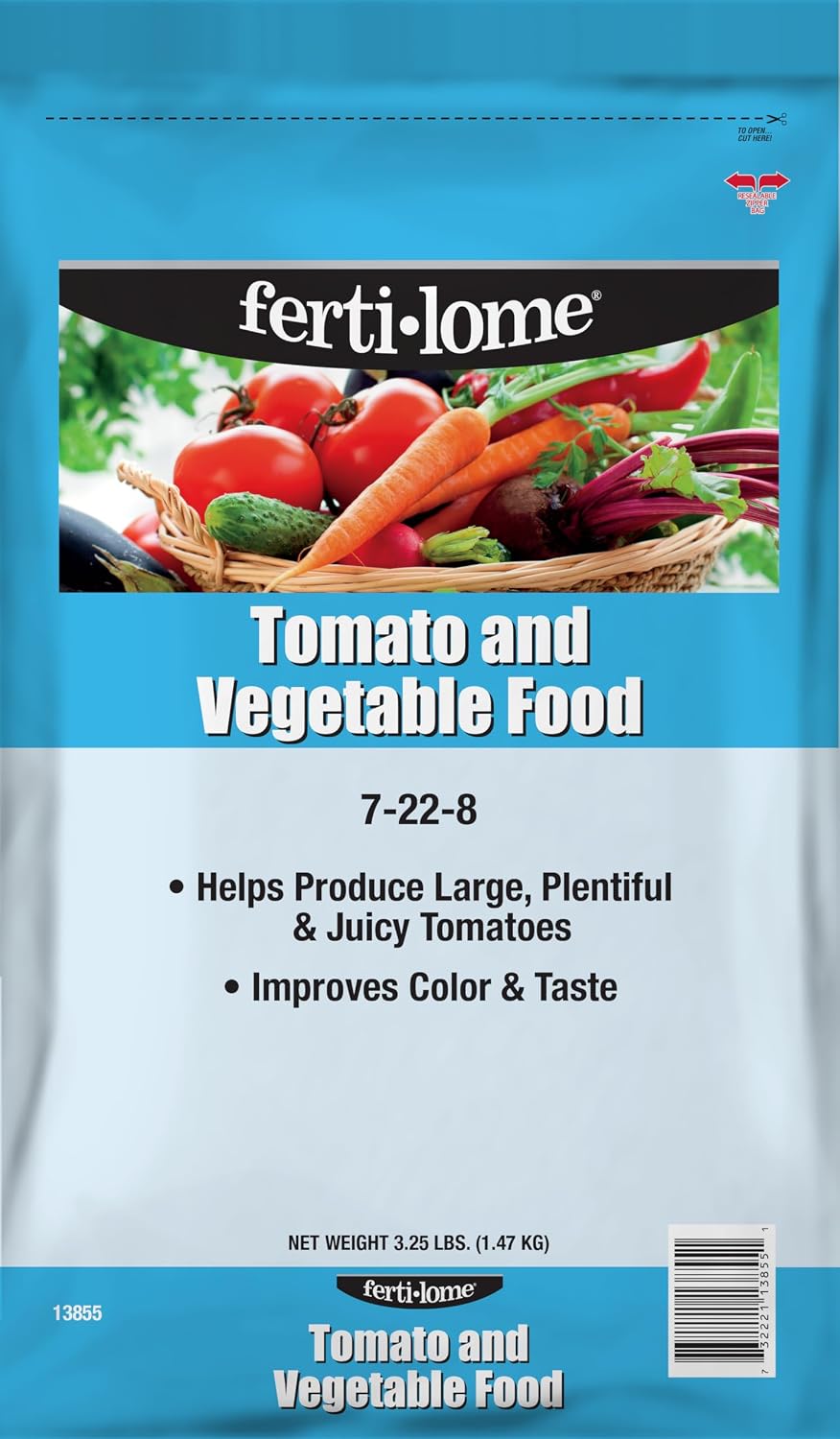 Fertilome (10855) Tomato & Vegetable Food 7-22-8, 4 lbs | 7-22-8 high-phosphorus granules - Bigger harvests, better flavor for tomatoes & vegetables - Veggie gardeners