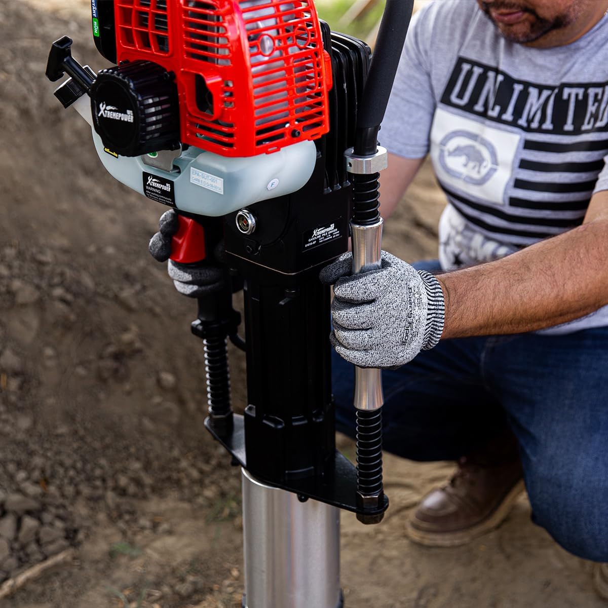 XtremepowerUS 52cc Gas Fence Post Driver, Heavy-Duty 2-Stroke Gasoline T-Post Driver with Carrying Case, Portable Pile Driver for Fence Posts
