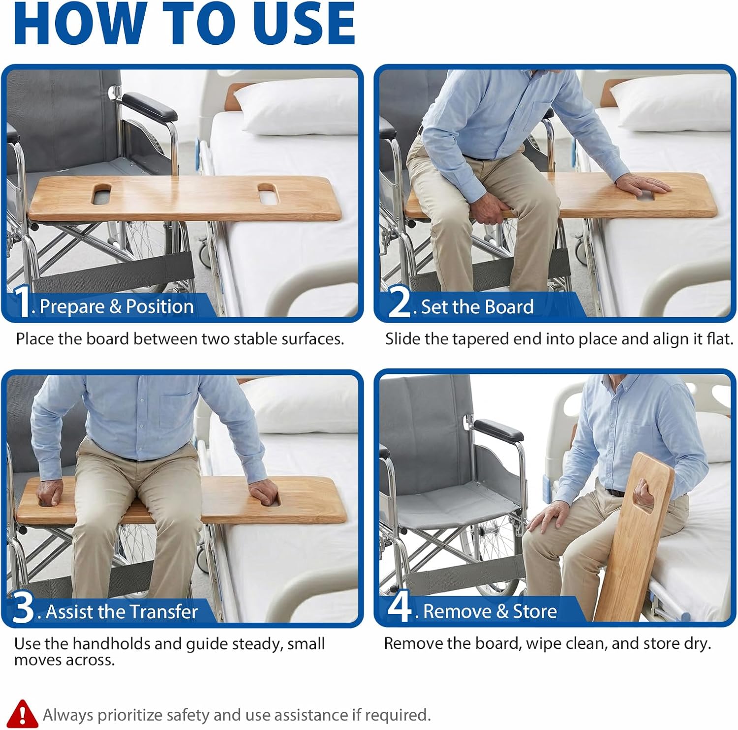 Blue Jay Slide Boards for Transfers - 30" Wooden Transfer Boards for Wheelchair - 8" x 30" Patient Assist Device for Car, Bed, Chair & Seniors - Smooth Surface & Tapered Ends