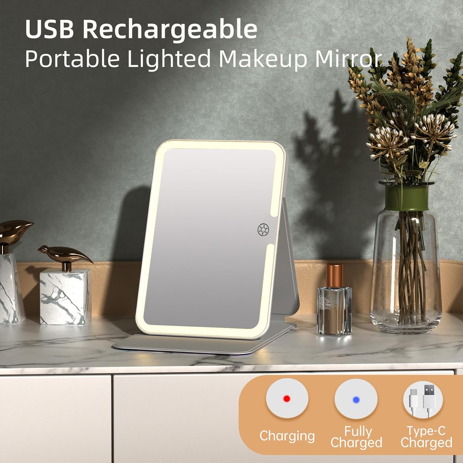 FUNTOUCH Rechargeable Travel Makeup Mirror with 72 Led Lights