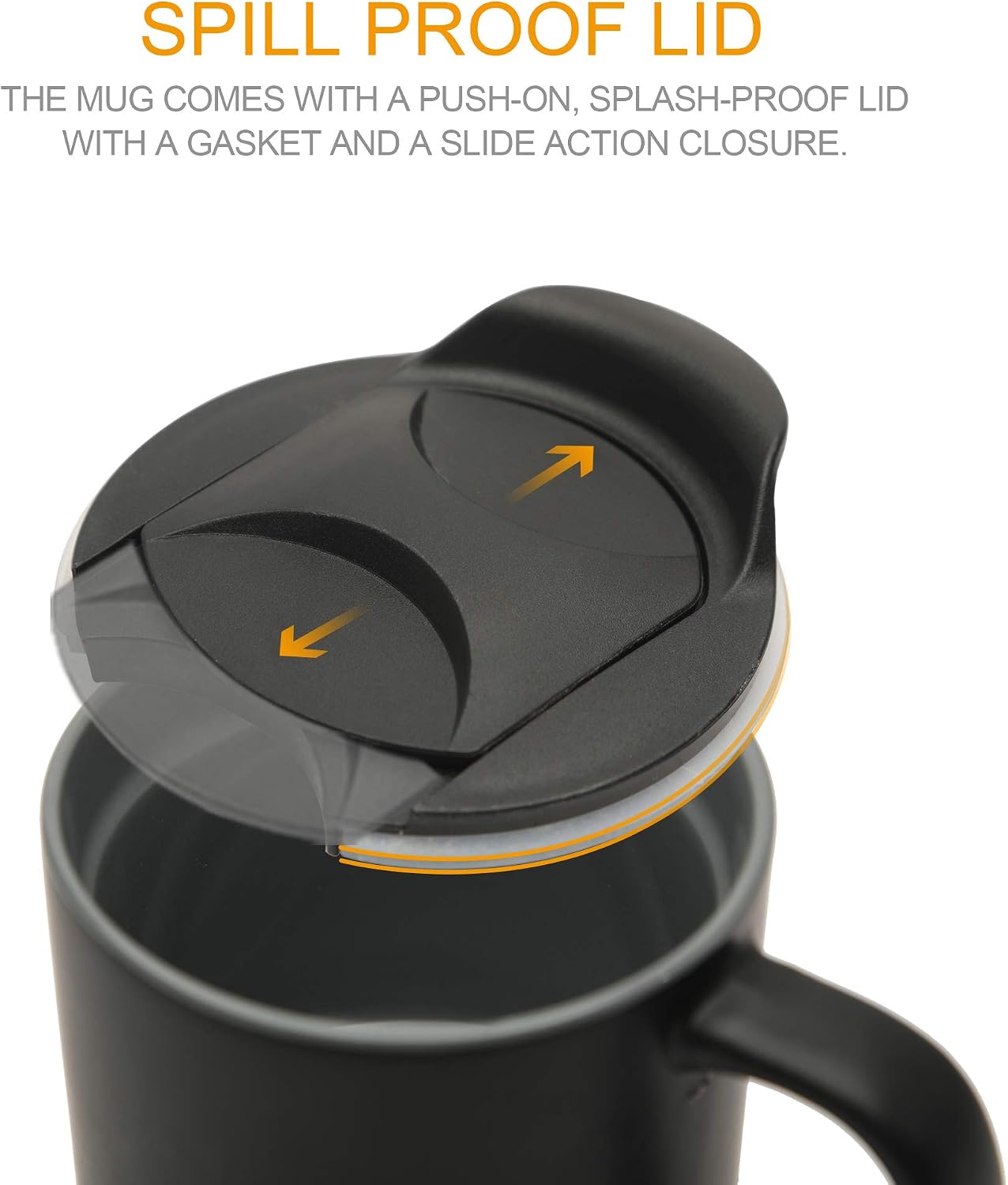 Life's Easy 12 oz Coffee Mug with Insulated Cork Bottom and Push-On Splash-Proof Lid - Black