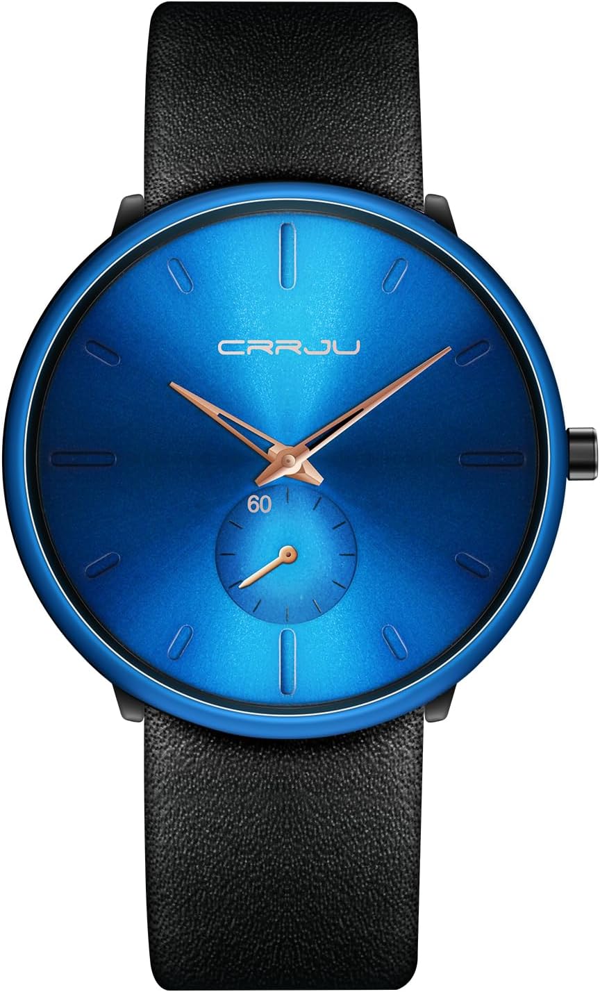 Mens Watches Ultra-Thin Minimalist Waterproof-Fashion Wrist Watch for Men Unisex Dress with Leather Band