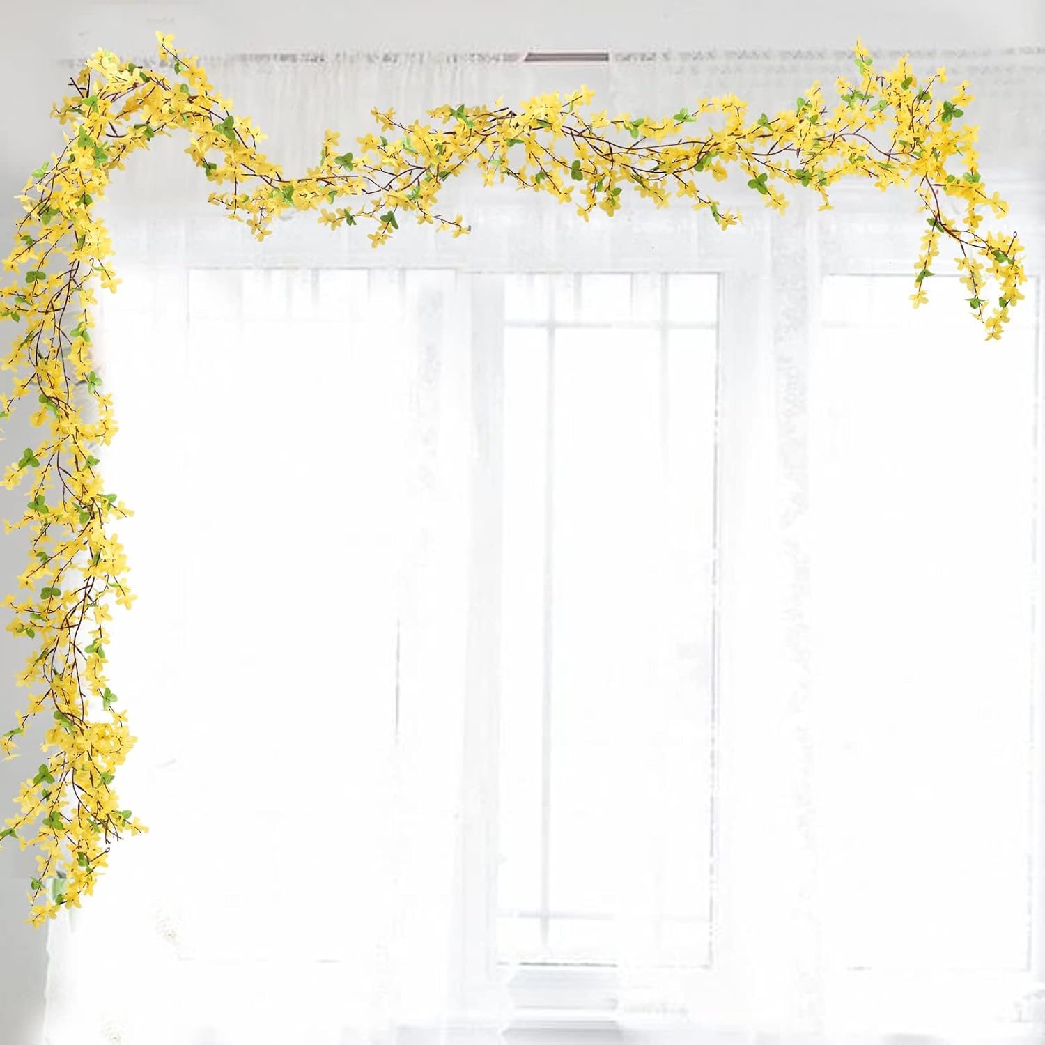 6Pcs Yellow Artificial Flowers 25.5in Long Stem Forsythia Branches