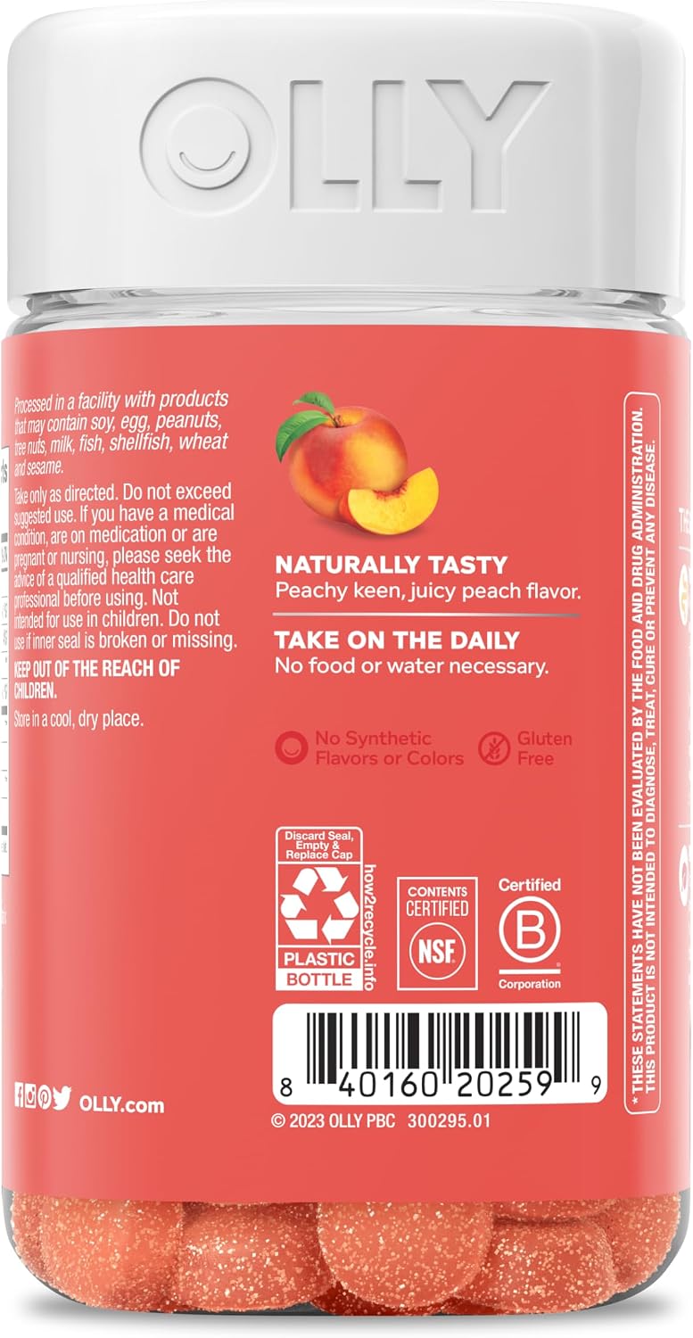 OLLY Probiotic + Prebiotic Gummy, 500 million CFUs, Peachy Peach - 30 Count