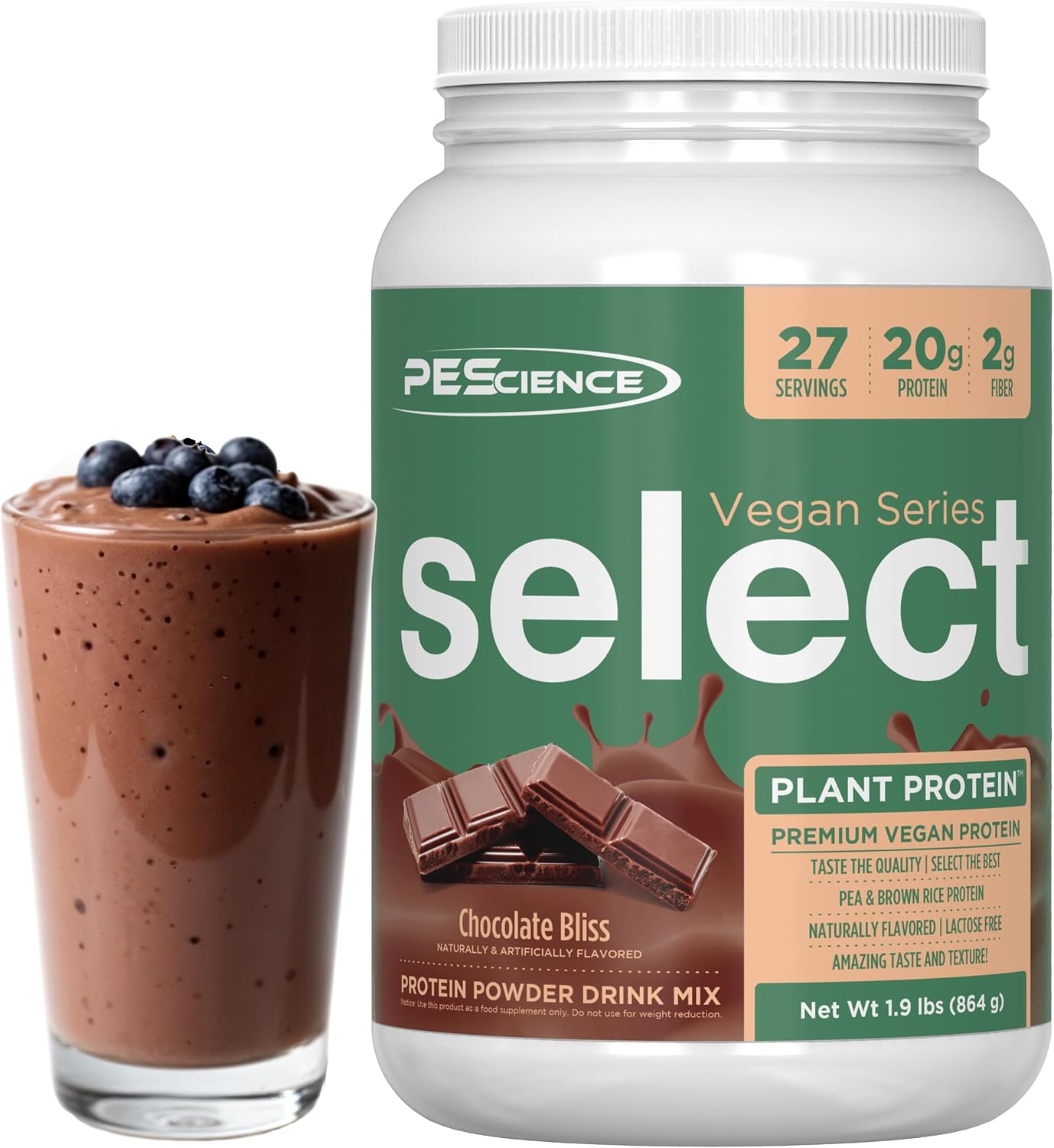 PEScience Select Vegan Protein Powder, Peanut Butter Delight, 27 Servings | Plant Based Protein Powder, Pea and Brown Rice Blend, Dairy Free, Lactose Free, Gluten Free