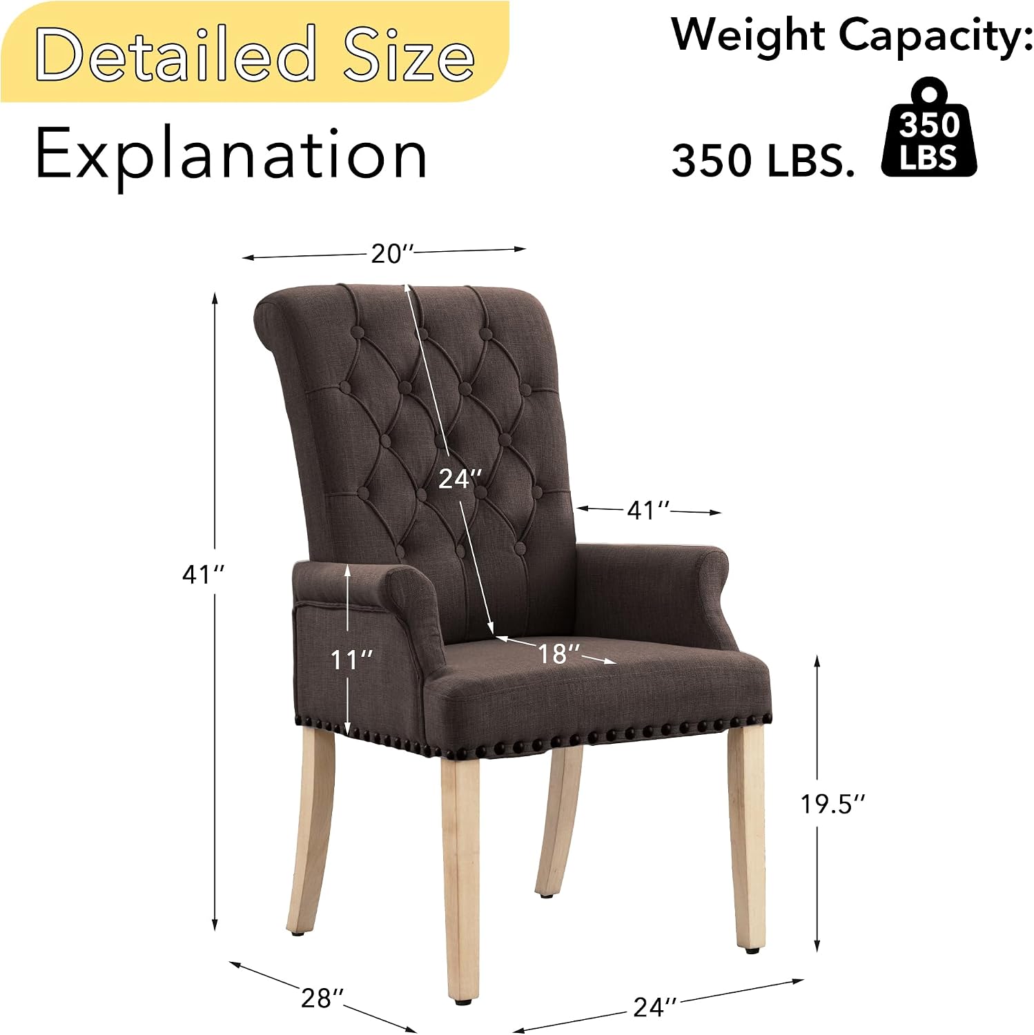 adochr Dining Chairs with Arms,Linen High Back Dining Room Chairs, Beige