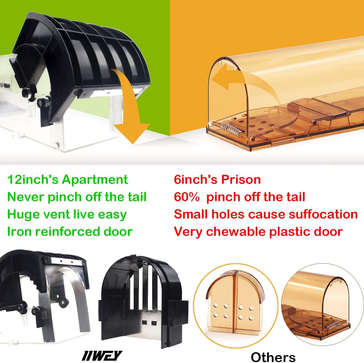 Humane Mouse Traps, 12 inches Enlarged No Kill Rat Live Traps for Chipmunks, Reusable Catch and Release Mice