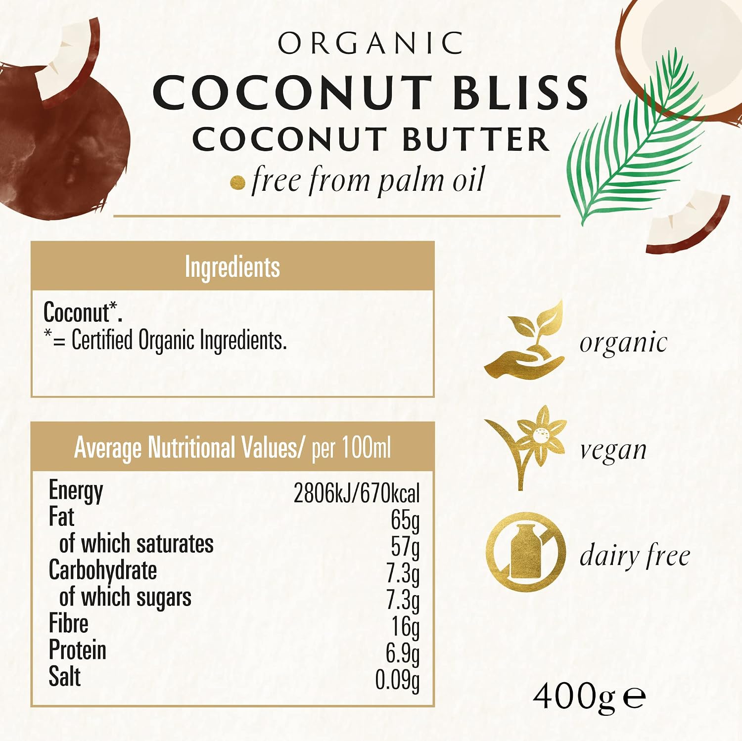 BIONA Organic Coconut Bliss Butter, 400 GR