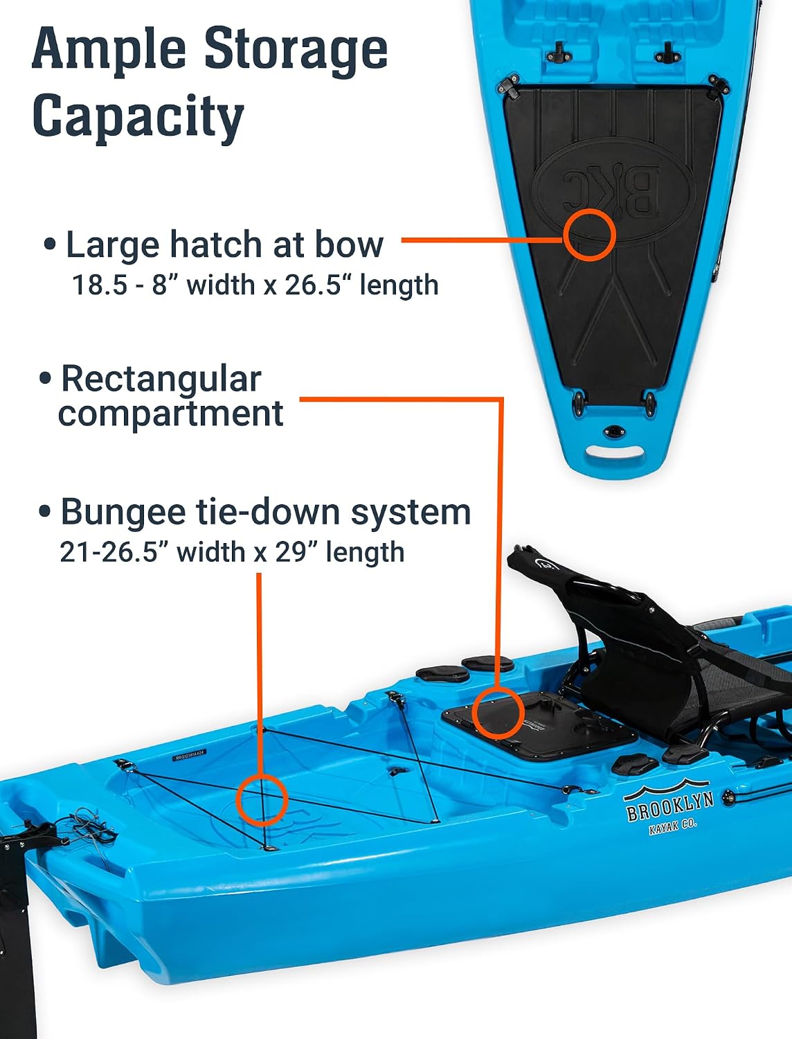 BKC Brooklyn 12.5 Pro Pedal Fishing Kayak, Propeller Drive | Hands-free propeller drive, rudder steering, 550 lb capacity, dry storage, rod holders, 12.5 ft sit-on-top hull