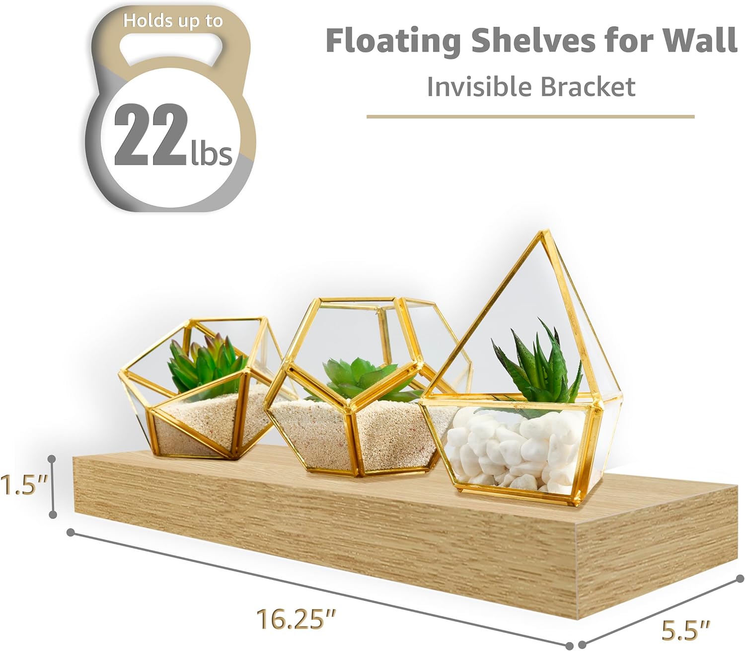 Sorbus Floating Shelves for Wall – 16 Inch Floating Shelf for Kitchen, Bedroom, Living Room, Bathroom, Home & Wall Decor - Mounted Bathroom Shelves with Invisible Brackets (Grey, 3 Pack)