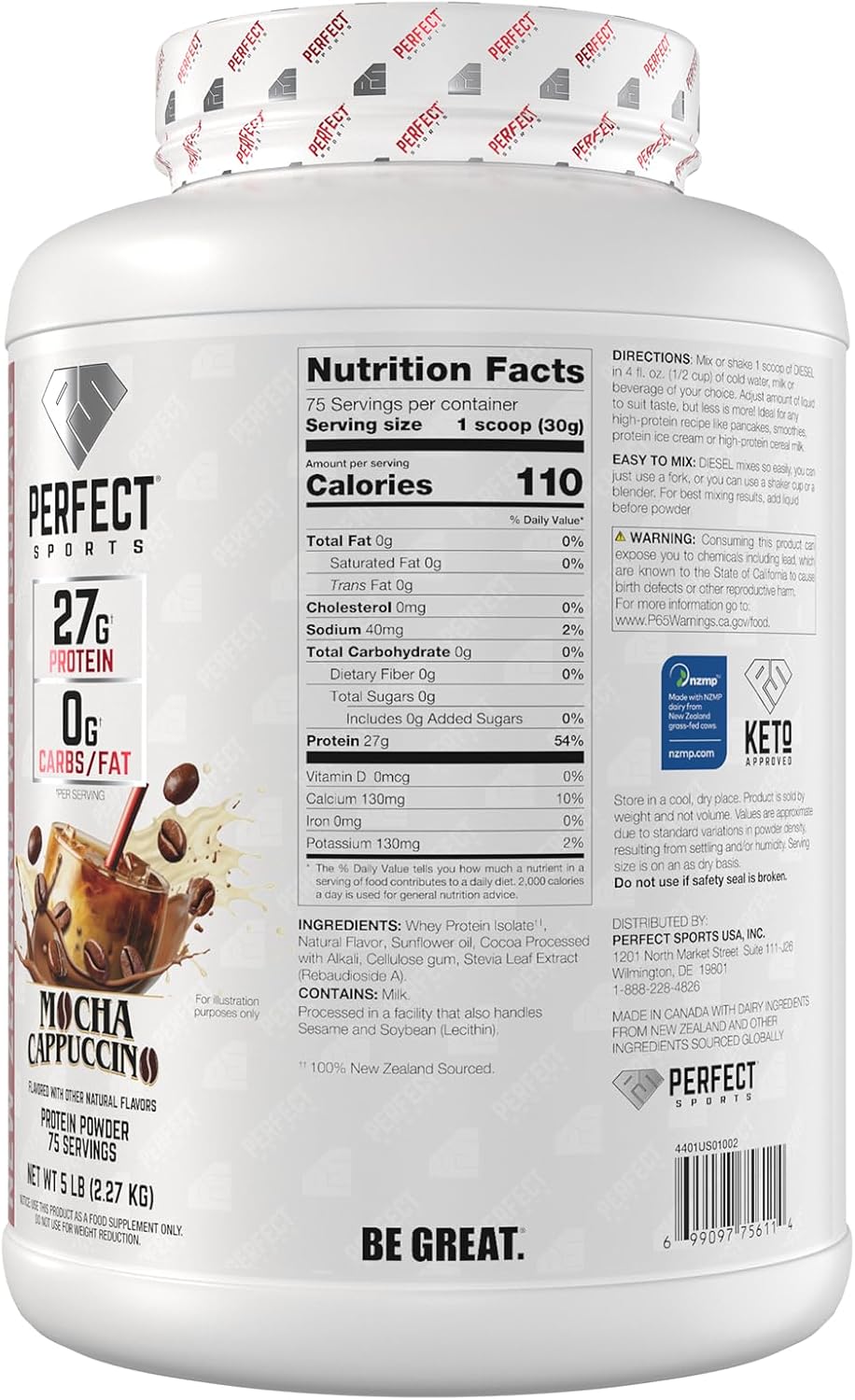 PERFECT SPORTS Diesel Whey Protein Isolate, Milk Chocolate, 2 lb