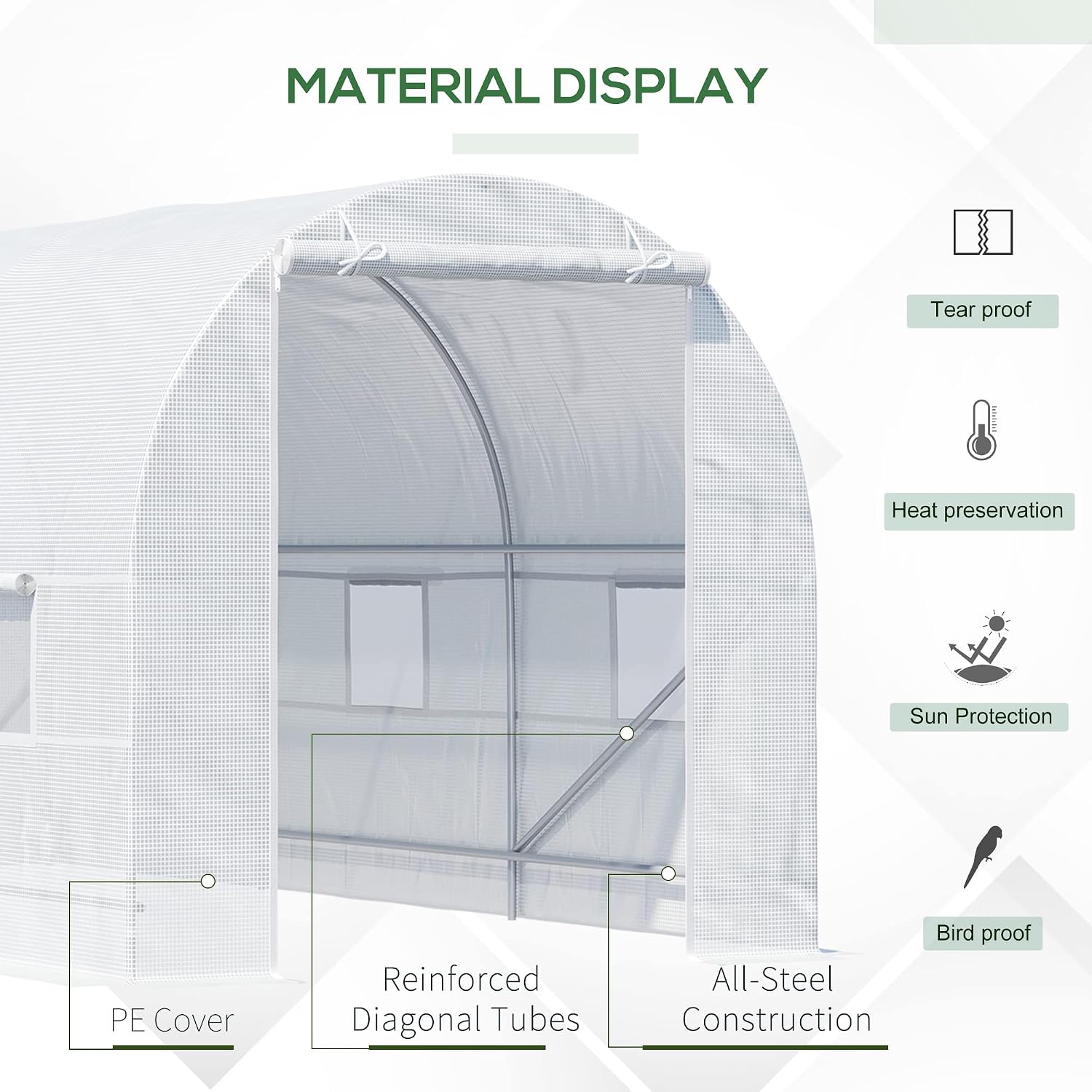 Outsunny 15' x 7' x 7' Walk-in Tunnel Greenhouse Large Steel Frame White