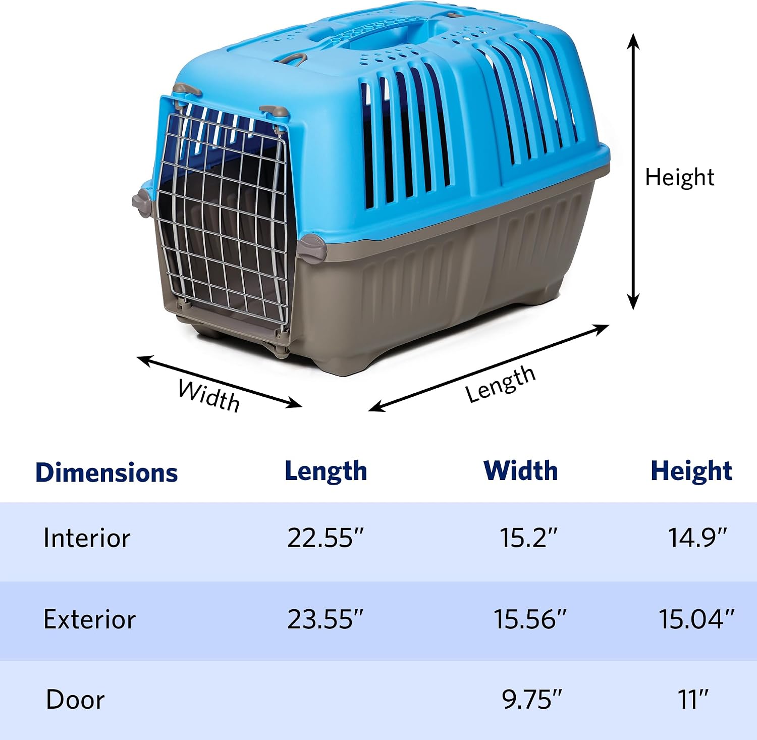 Spree by MidWest 19-Inch Travel Carrier, Blue, Fits Pets up to 10 lbs | Hard-Sided Pet Carrier, Steel Door, Ventilated Design, Locking Tabs, Easy Assembly
