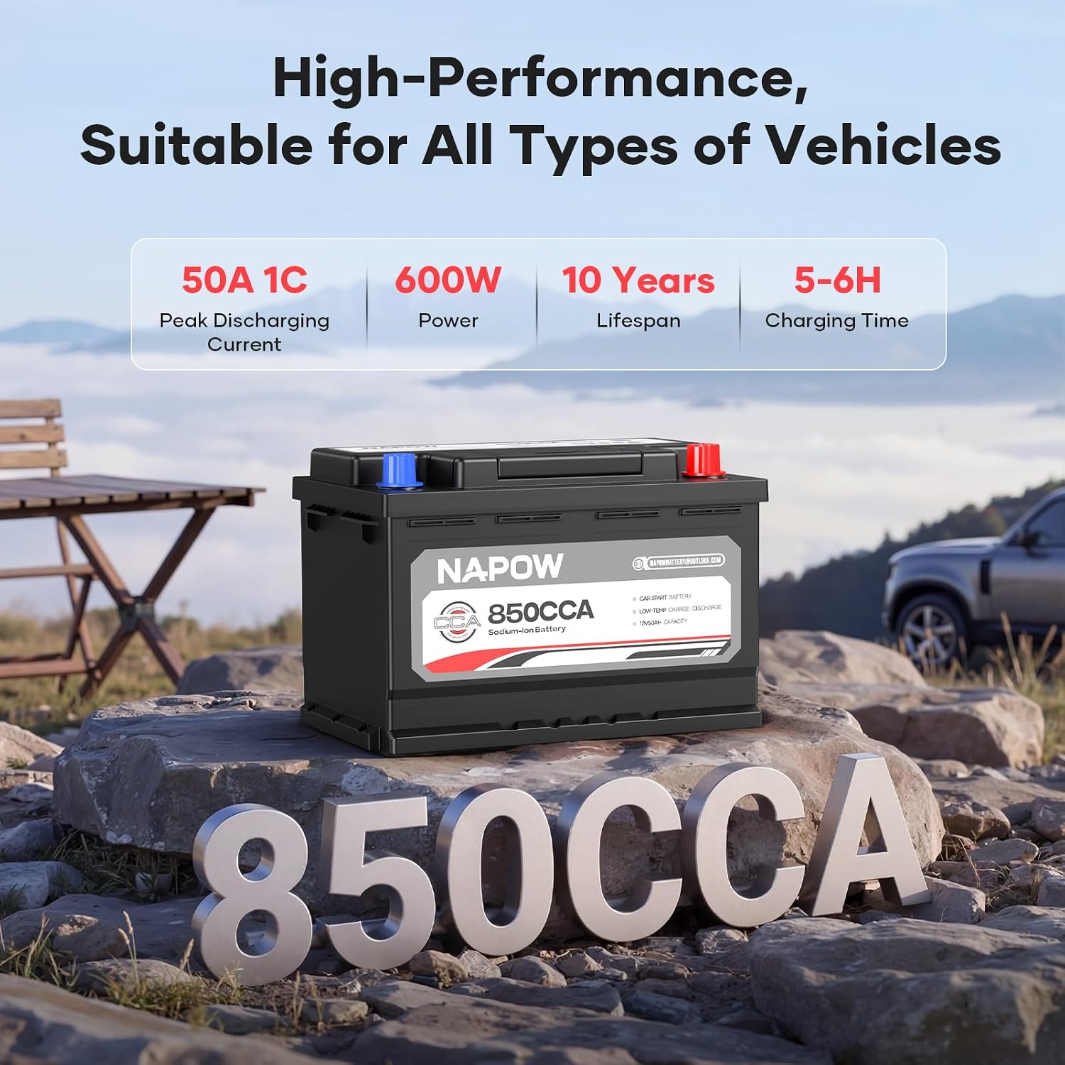 12V 70Ah Sodium Ion Car Battery, 1000CCA IP65 Waterproof Automotive Group Size 49 Battery for Car RV Marine