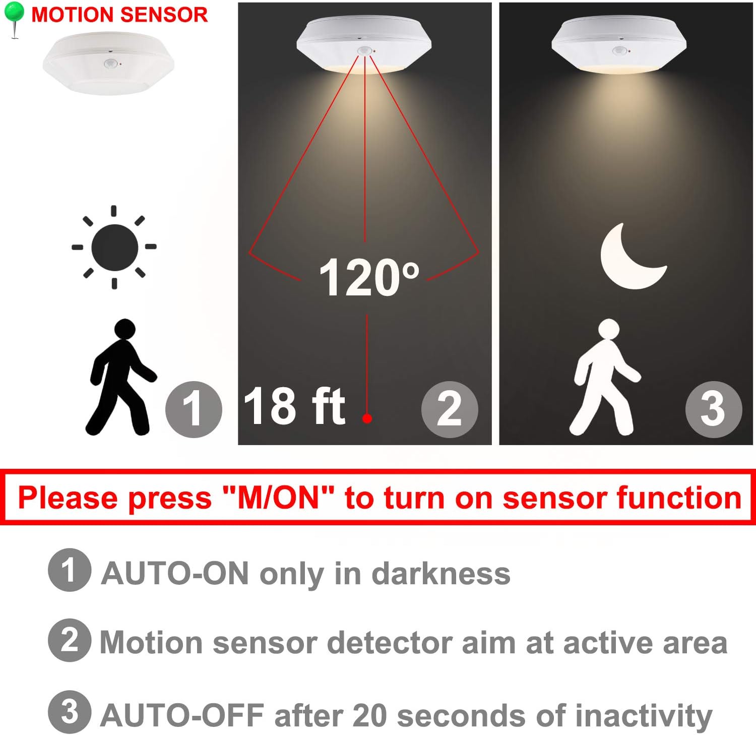 BIGMONAT Wireless Ceiling Light with Remote and Timer, Dimmable Motion Sensor Shower Light