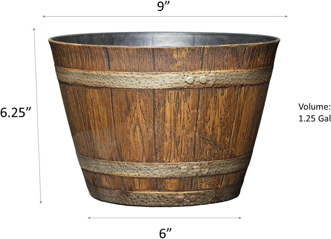 Classic Home and Garden Outdoor Round Whiskey Resin Flower Pot Barrel Planter, Distressed Oak Brown, 20.5" (Pack of 3)
