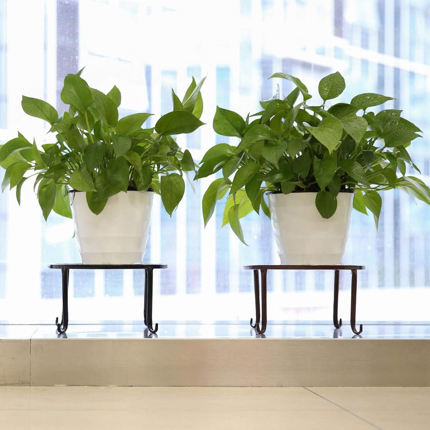 Lewondr 3 Pack Potted Plant Stand | Rustproof Round Flowerpot Plant Holder Container Durable Metal Garden Plant Support for Indoor Outdoor, Black