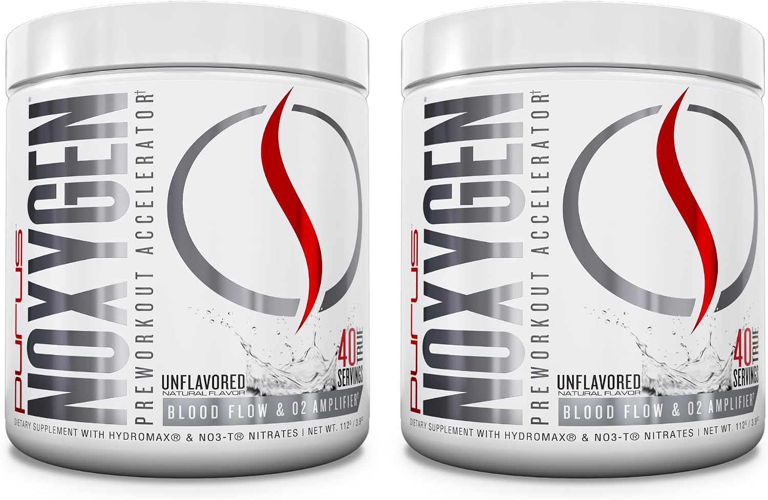 Purus Labs NOXygen Powder Pre-Workout Accelerator | Nitric Oxide Booster & Oxygen Amplifier | Hydromax Glycerol & NO3-T Nitrates | 40 Servings, Pack of 2 (Unflavored)