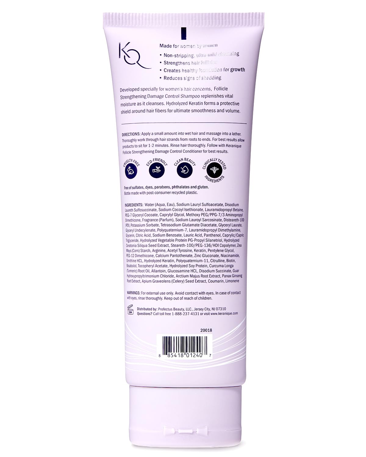 Keranique Scalp Replenishing Keratin Shampoo Damage Control for Thinning Hair, Hair Growth | Keratin Amino Complex, Free of Sulfates, Dyes and Parabens, 8 Fl Oz