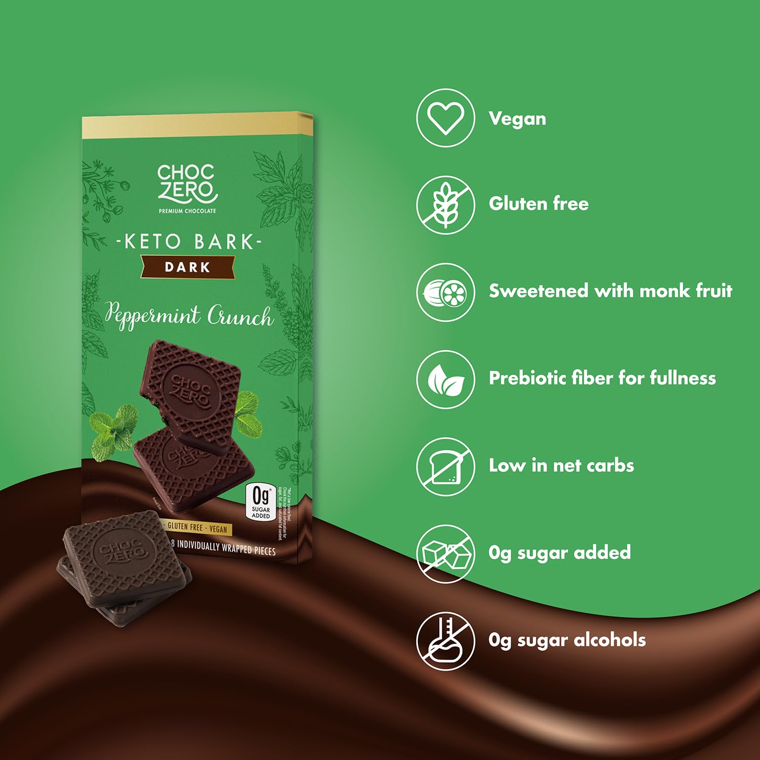 ChocZero 70% Cocoa Sugar Free Dark Chocolate Squares, Vegan, 4 Pack | No Sugar Alcohols, Keto, Low Carb, High Fiber, Gluten Free, 32 Total Candy Squares