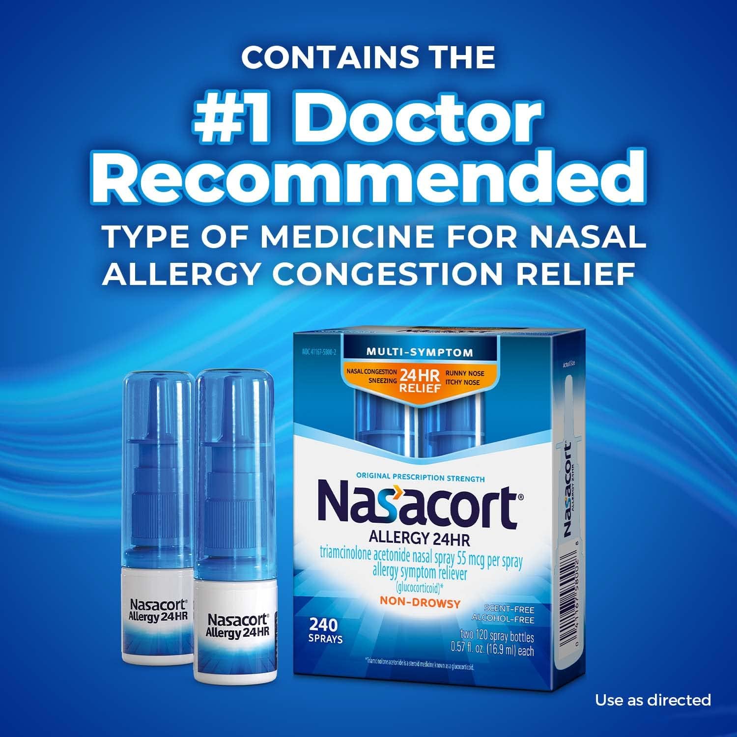 Nasacort 24HR Allergy Nasal Spray for Adults, Non-drowsy & Alcohol Free, 150 Spray Pack
