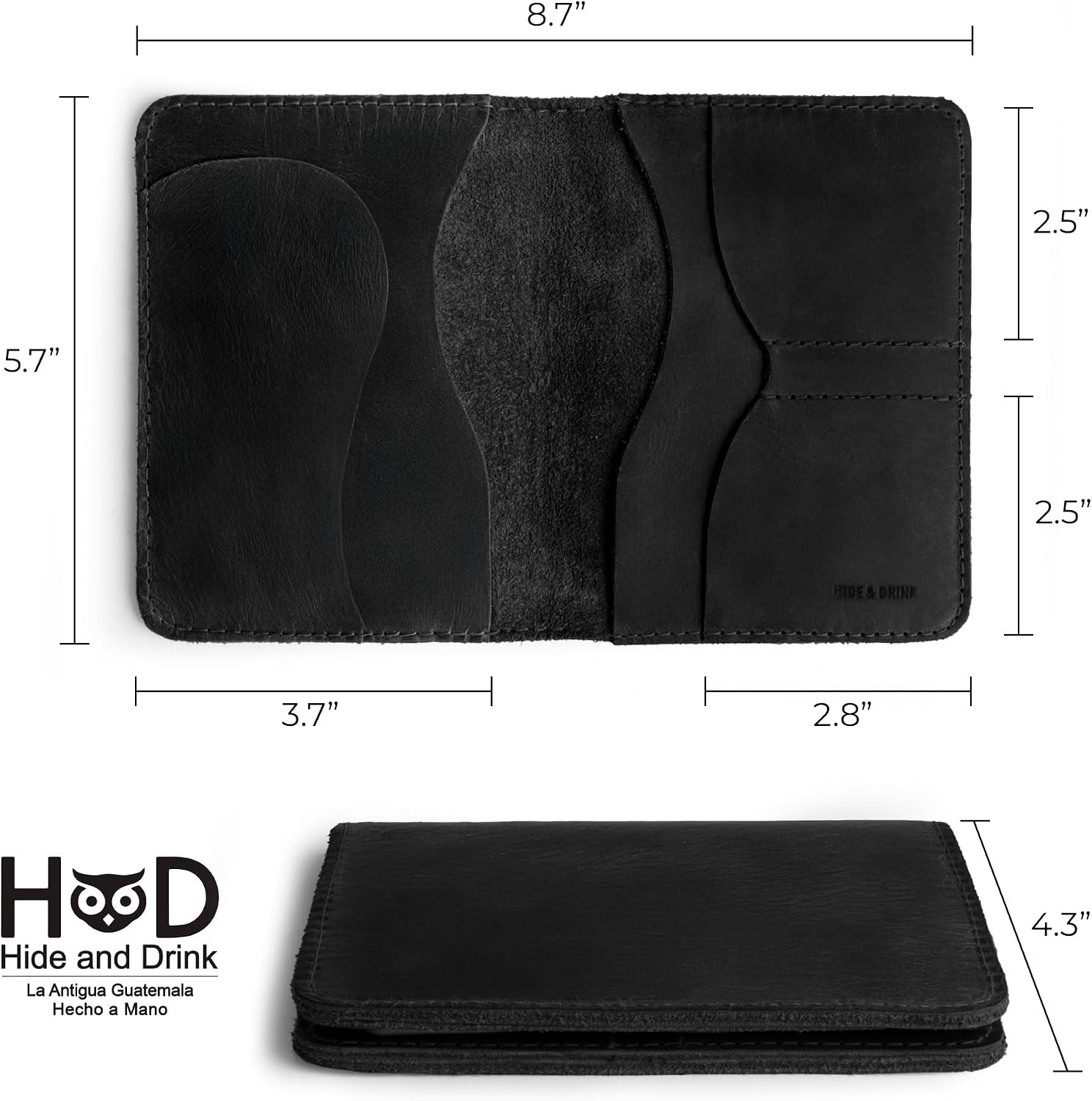 Hide & Drink, Double Passport Cover with Slots for Bills and Keys, Rustic Case, ID Organizer, Full Grain Leather, Handmade Accessories, Bourbon Brown