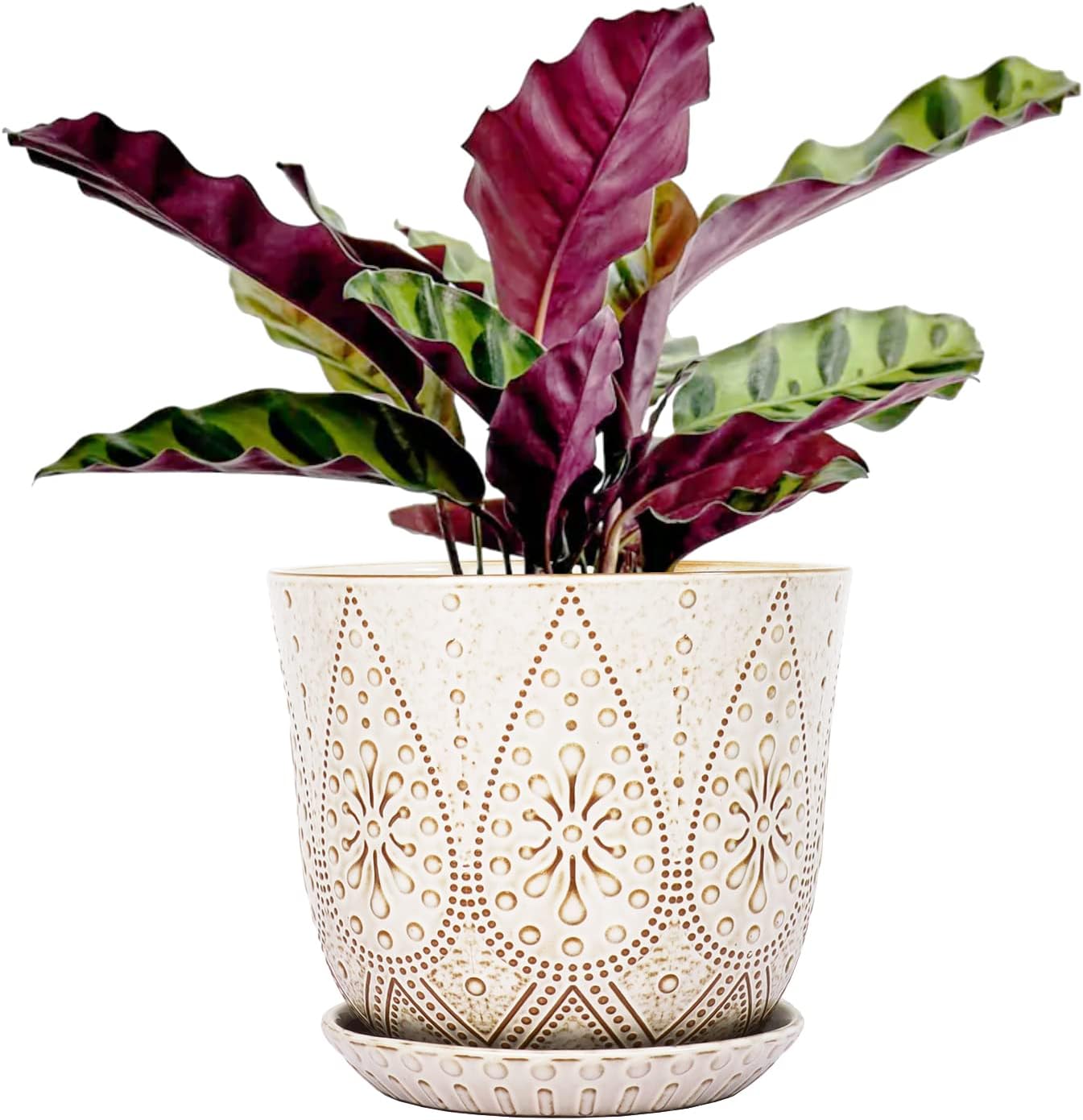 Gepege Ceramic Plant Pots, 6 Inch Indoor Planters with Drainage & Saucers