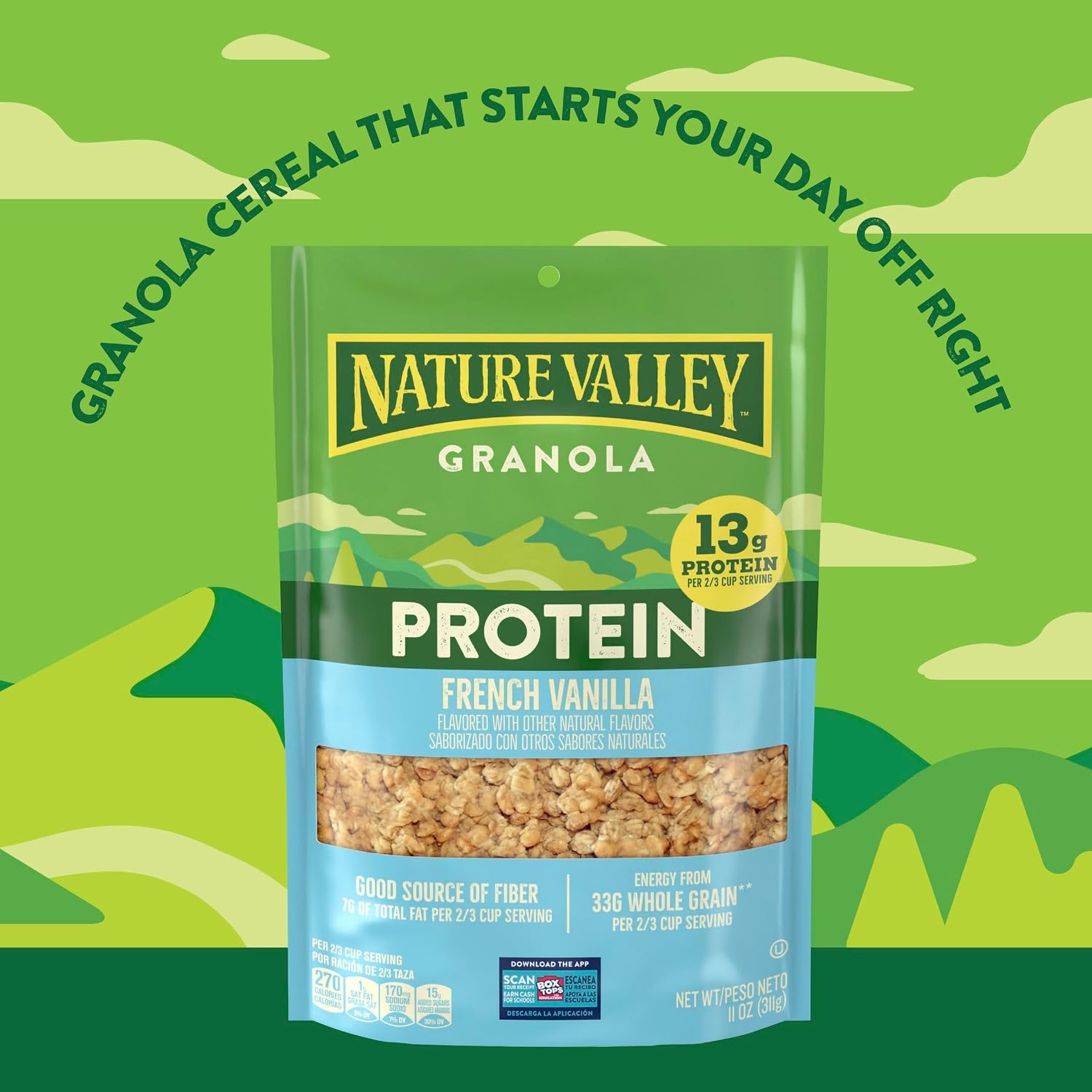 Nature Valley Oats & Honey Protein Granola, Resealable Pouch, 11 oz | 13g Protein & 33g Whole Grain per Serving, Good Source of Fiber, No Artificial Flavors or Colors