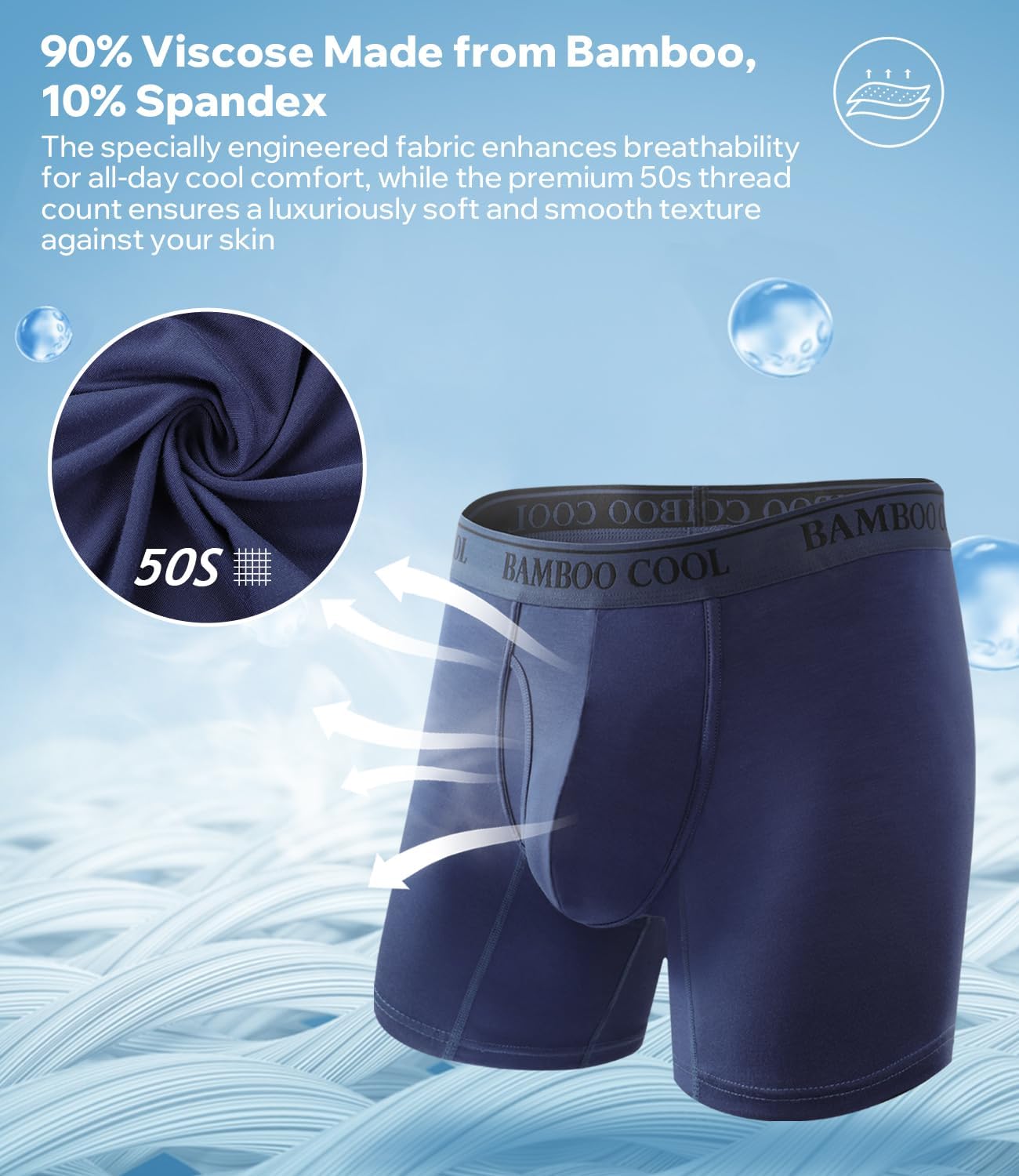 BAMBOO COOL Men's Boxer Briefs Ultra Breathable Underwear Multipack