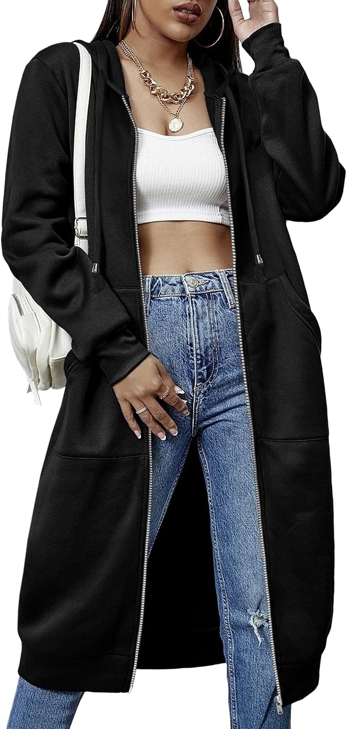 ELESOL Women Casual Zip up Fleece Hoodies Tunic Sweatshirt Long Jacket