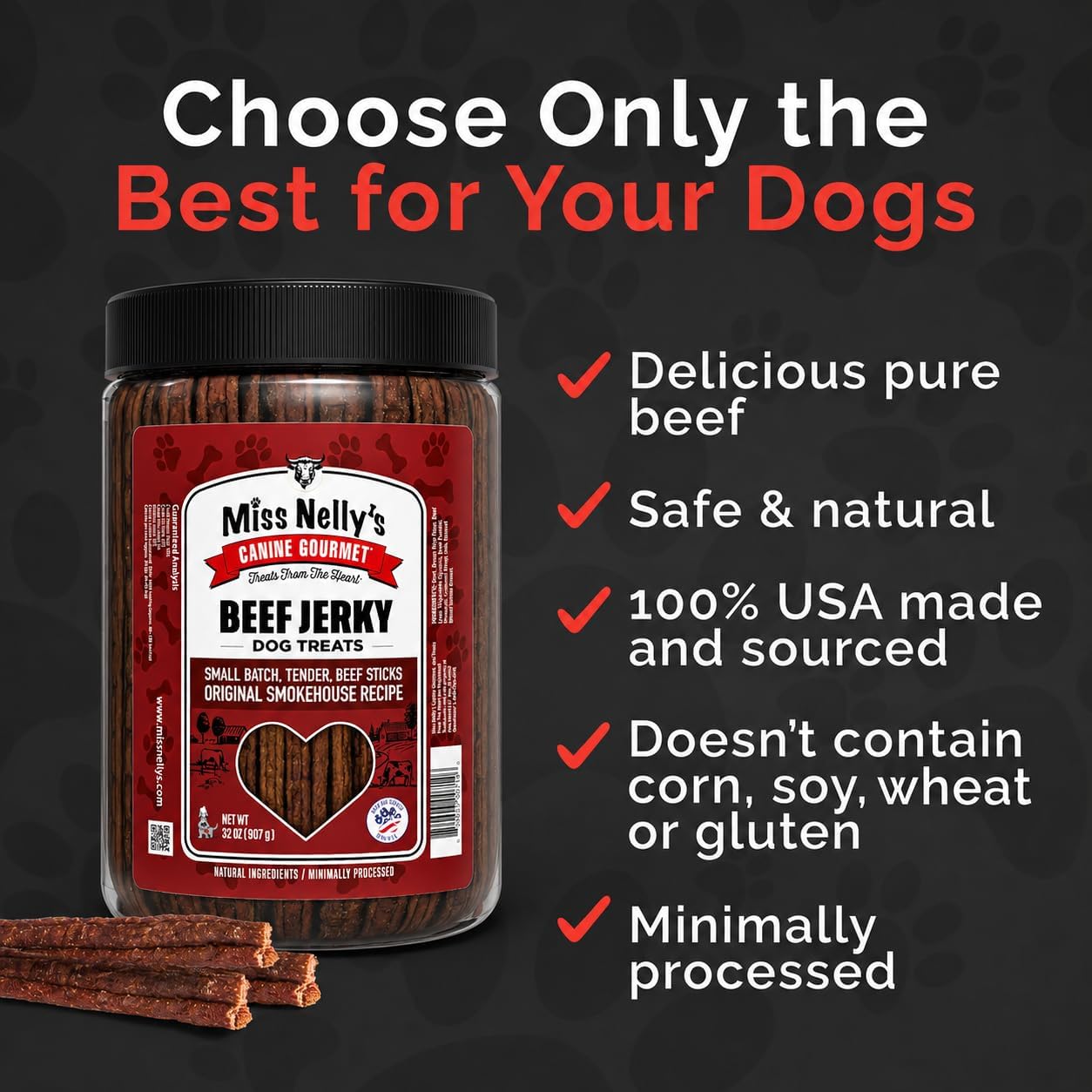 Miss Nelly's- All Natural Beef Jerky Dog Treats Made in USA Only, 16 oz Bag