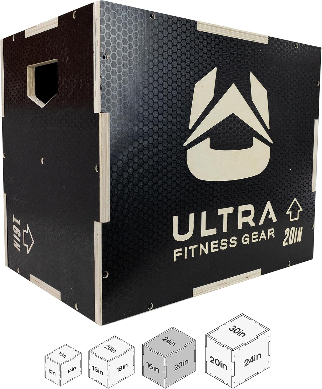 Wooden Plyo Box, 31 Plyometric Jump Training Squat, Step Up, Jumps & More Workout Size S, M, L, XL, Home Gym Exercise Equipment (Black Anti-Slip, Small 16/14/12)