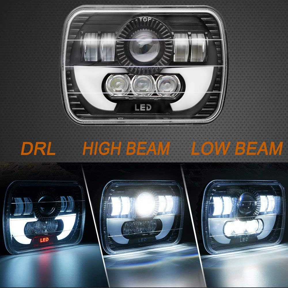 120W Rectangle 7x6 5x7 Inch Headlights 6052 6054 H5054 H6054 Headlight DRL Hi/Low Sealed Beam H4 Plug Compatible With GMC Ford Chevy Chevrolet Cargo